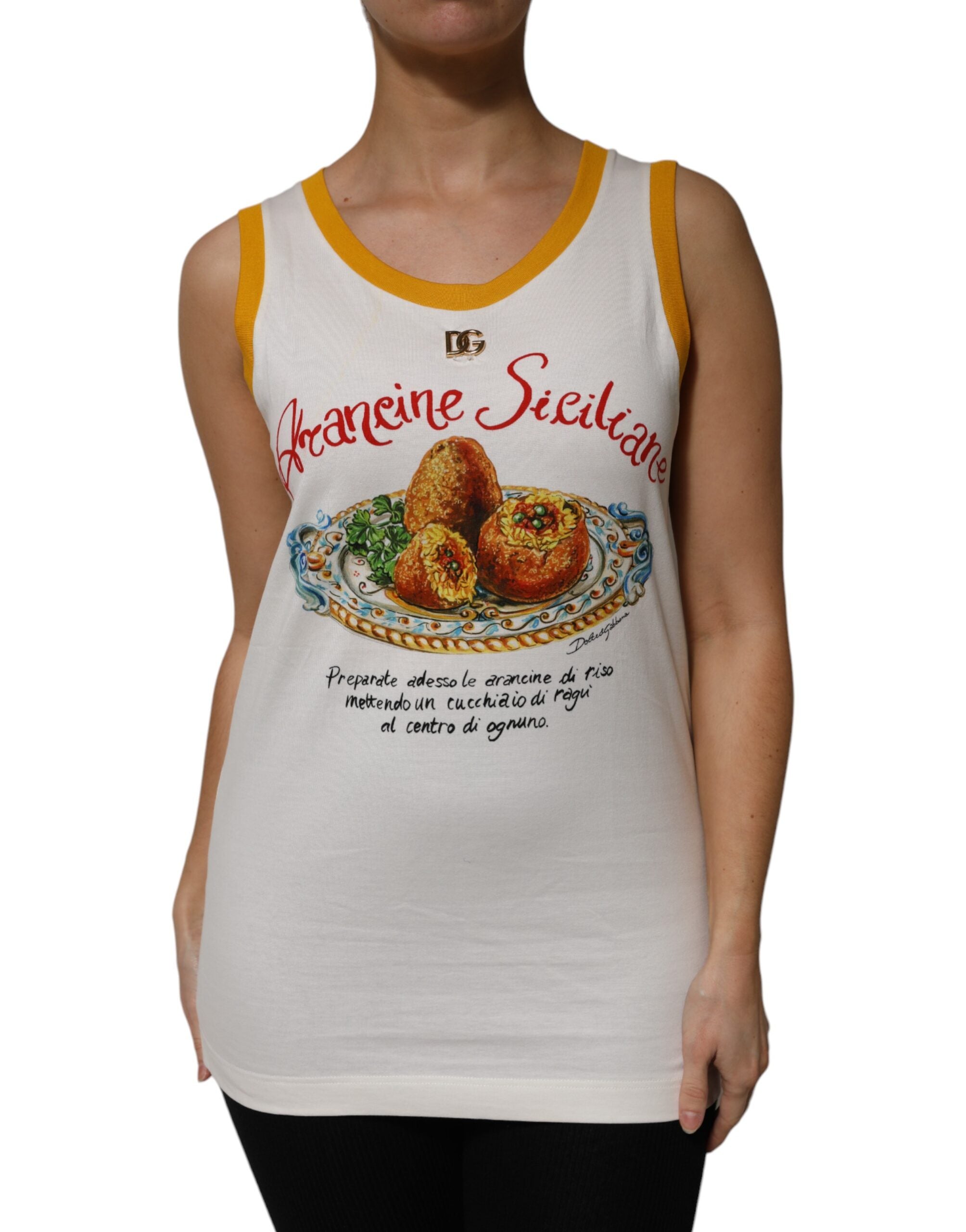 Dolce & Gabbana White Araneine Siciliane Sleeveless Tank Women's Top (Pre-Owned)