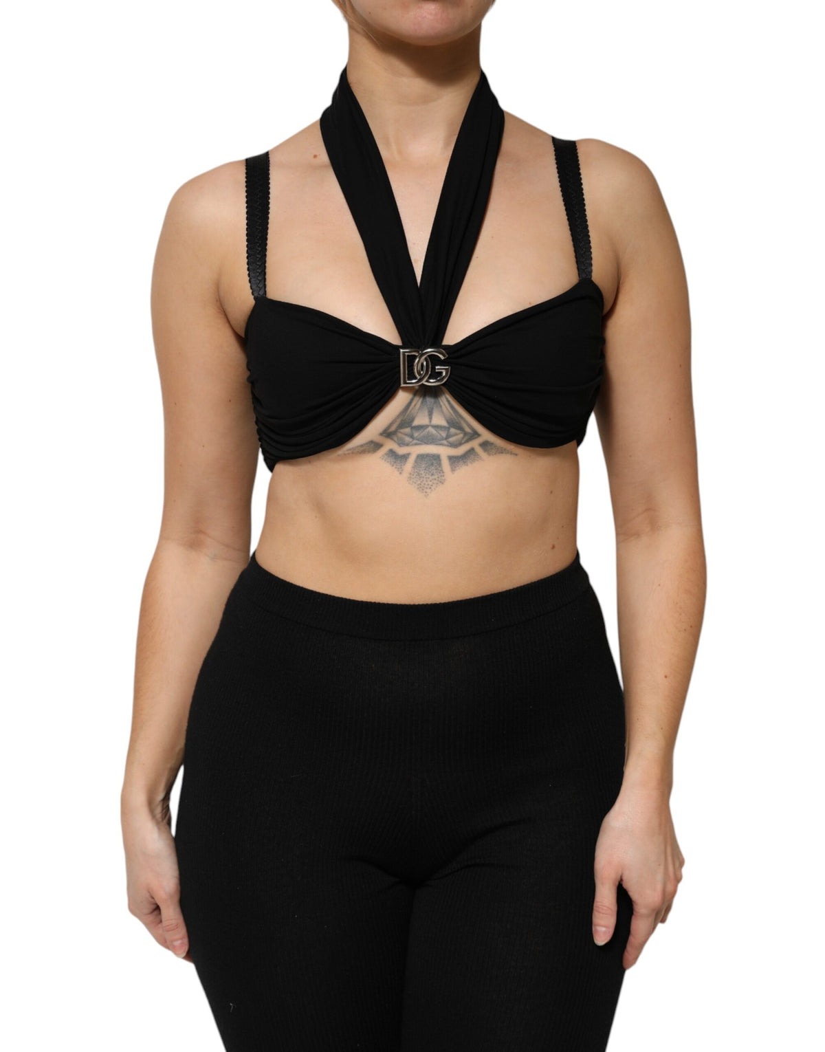 Dolce & Gabbana Black Cropped Viscose Halter Bustier Women's Top