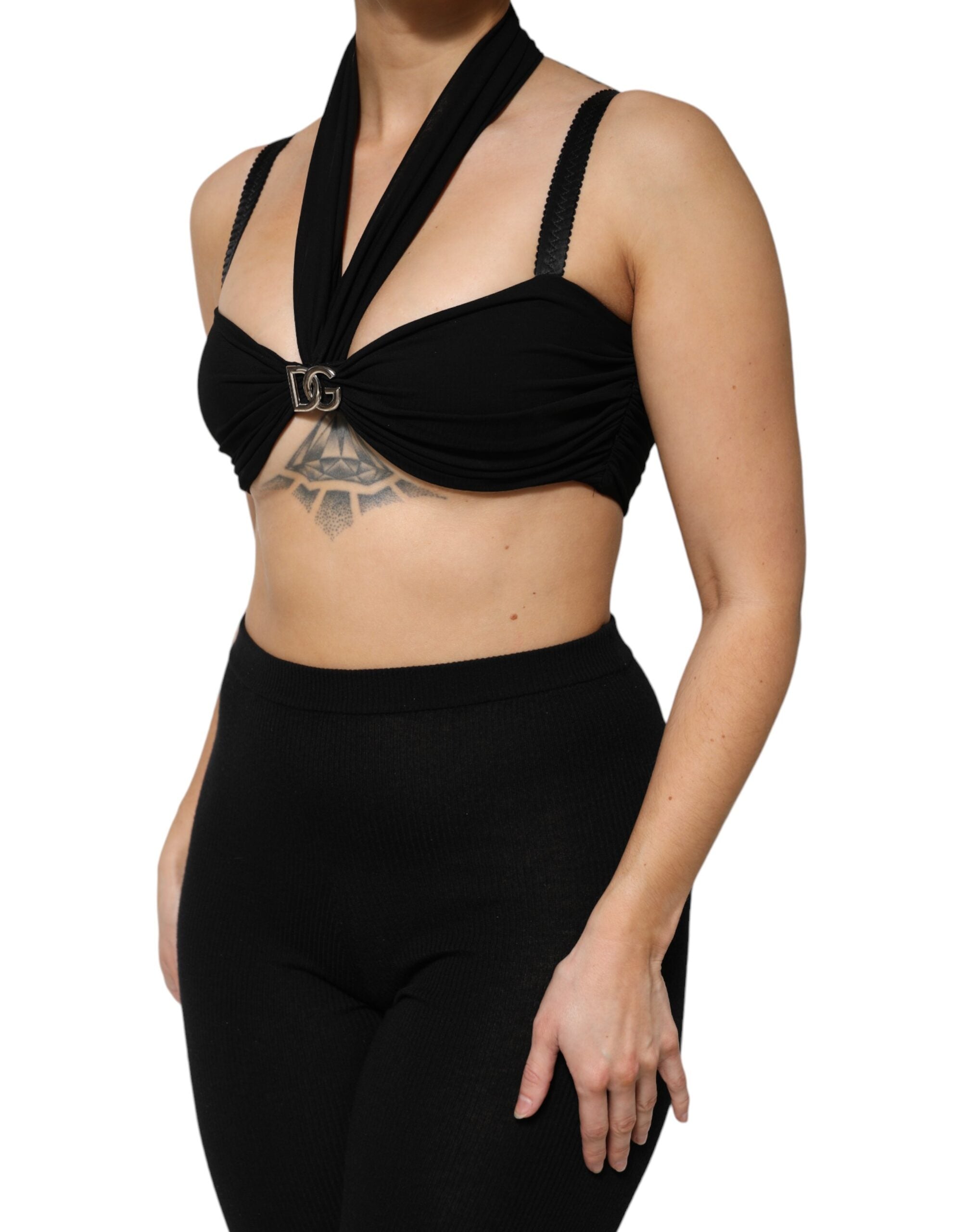 Dolce & Gabbana Black Cropped Viscose Halter Bustier Women's Top