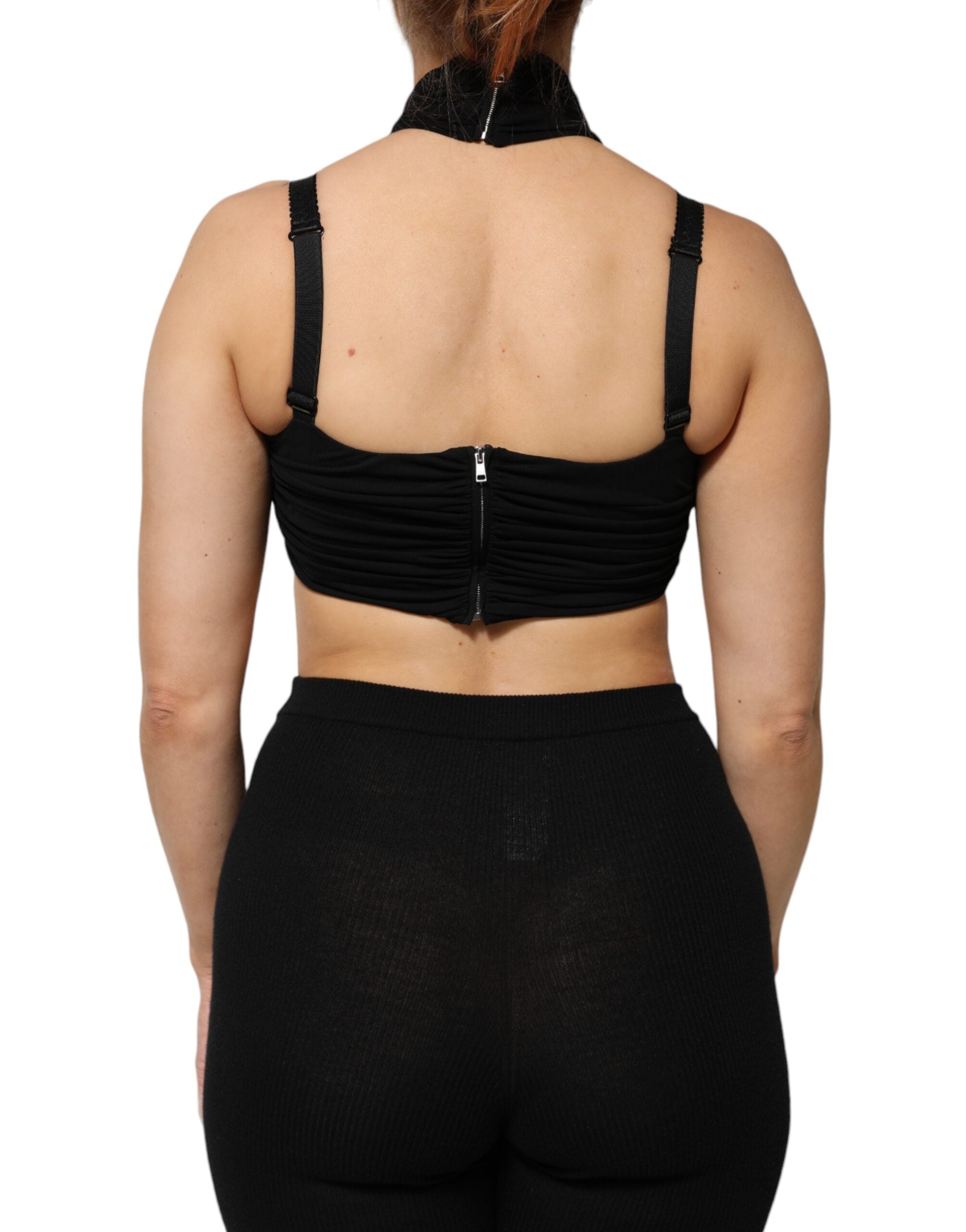 Dolce & Gabbana Black Cropped Viscose Halter Bustier Women's Top