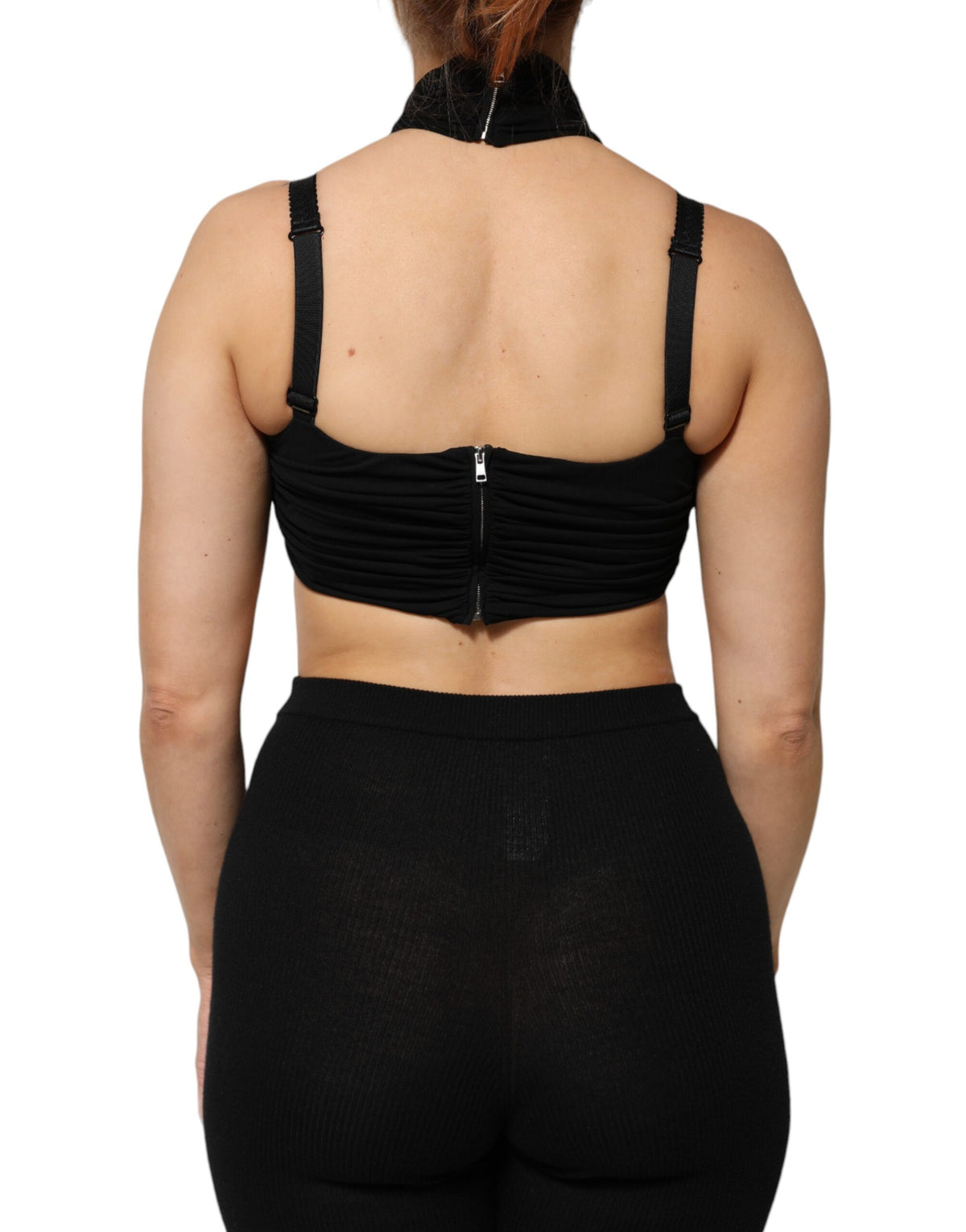 Dolce & Gabbana Black Cropped Viscose Halter Bustier Women's Top