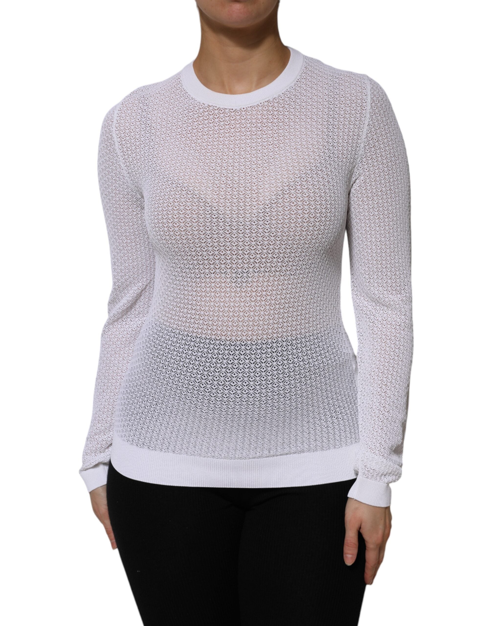 Dolce & Gabbana White Round Neck Long Sleeves Pullover Women's Top