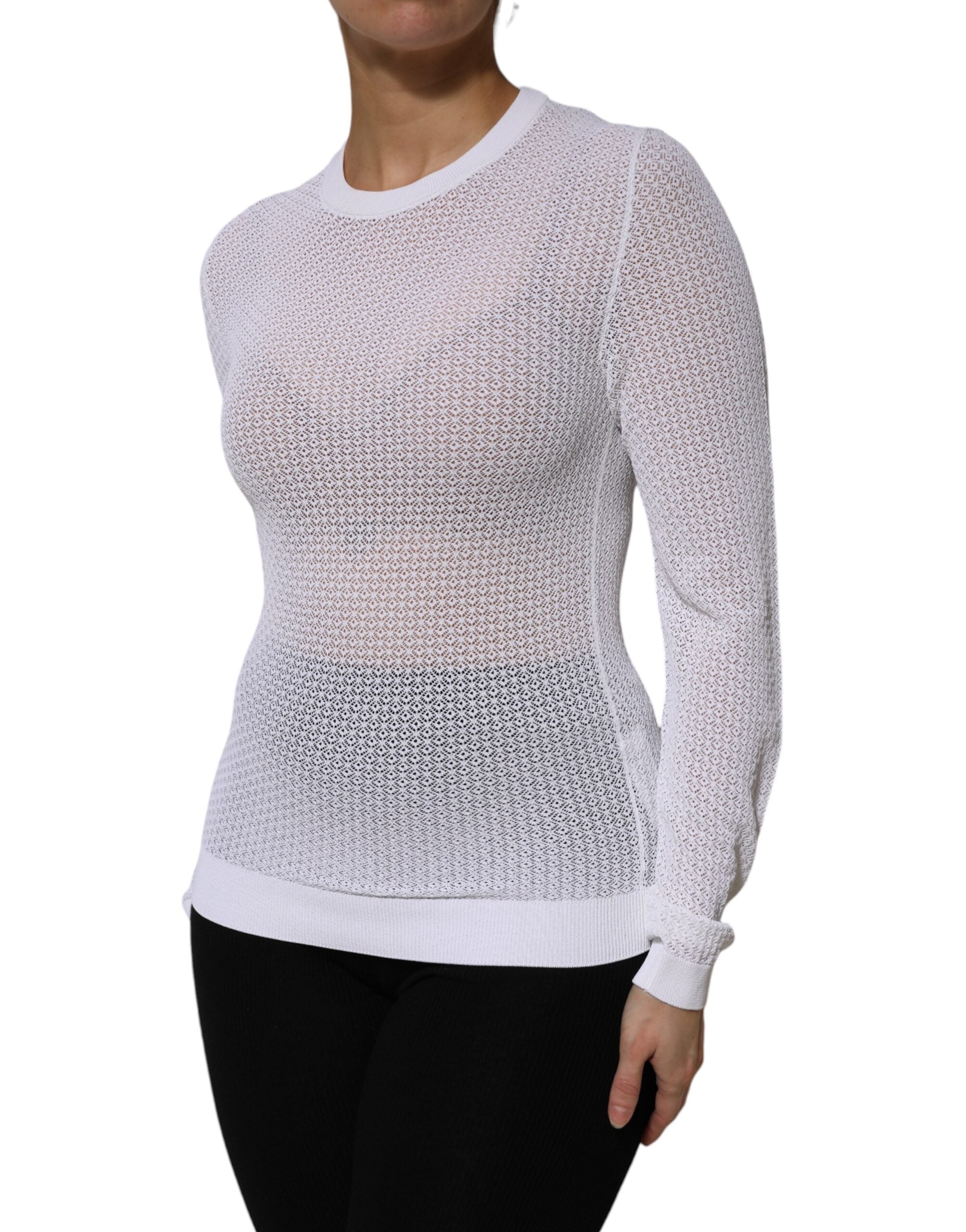 Dolce & Gabbana White Round Neck Long Sleeves Pullover Women's Top