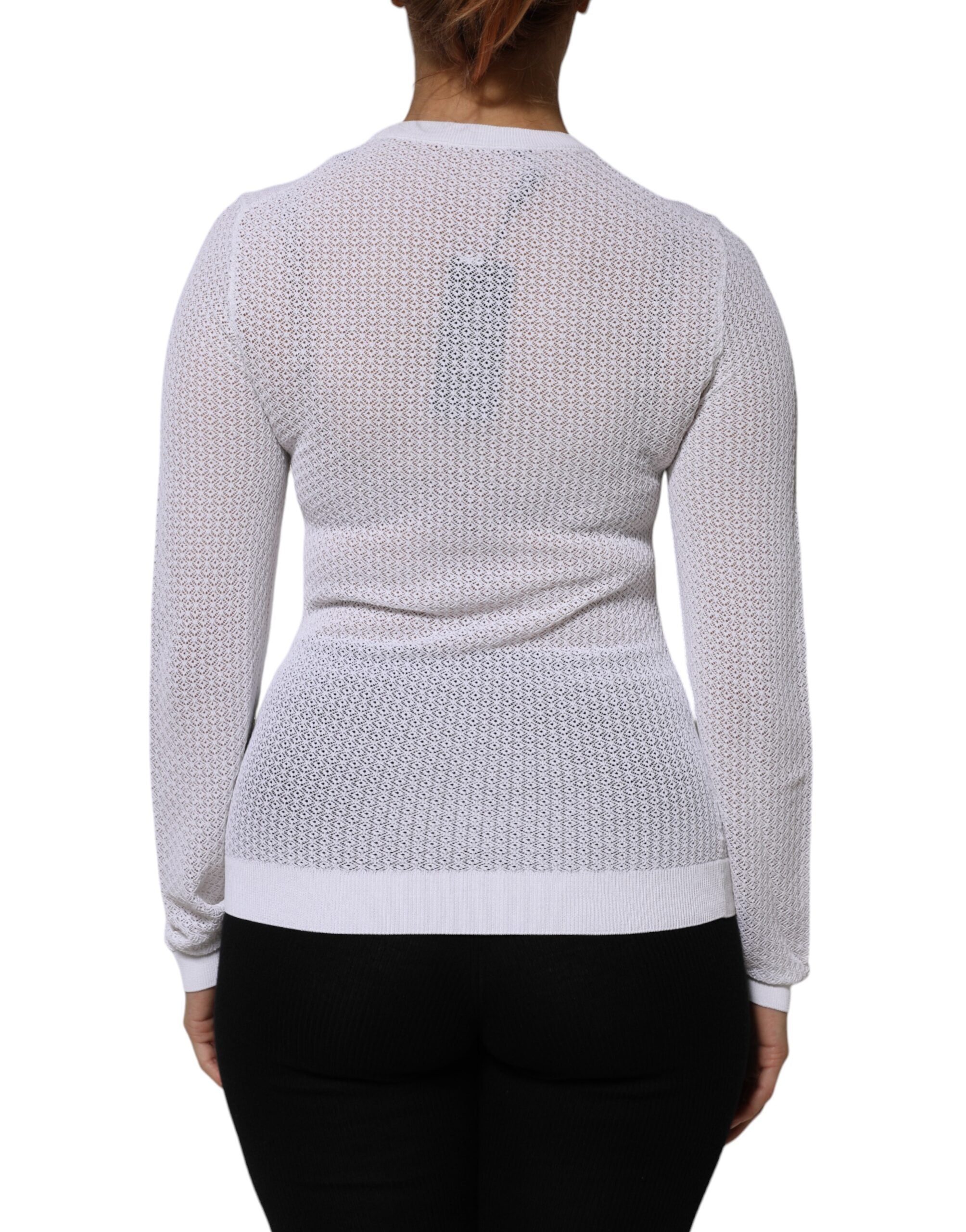 Dolce & Gabbana White Round Neck Long Sleeves Pullover Women's Top