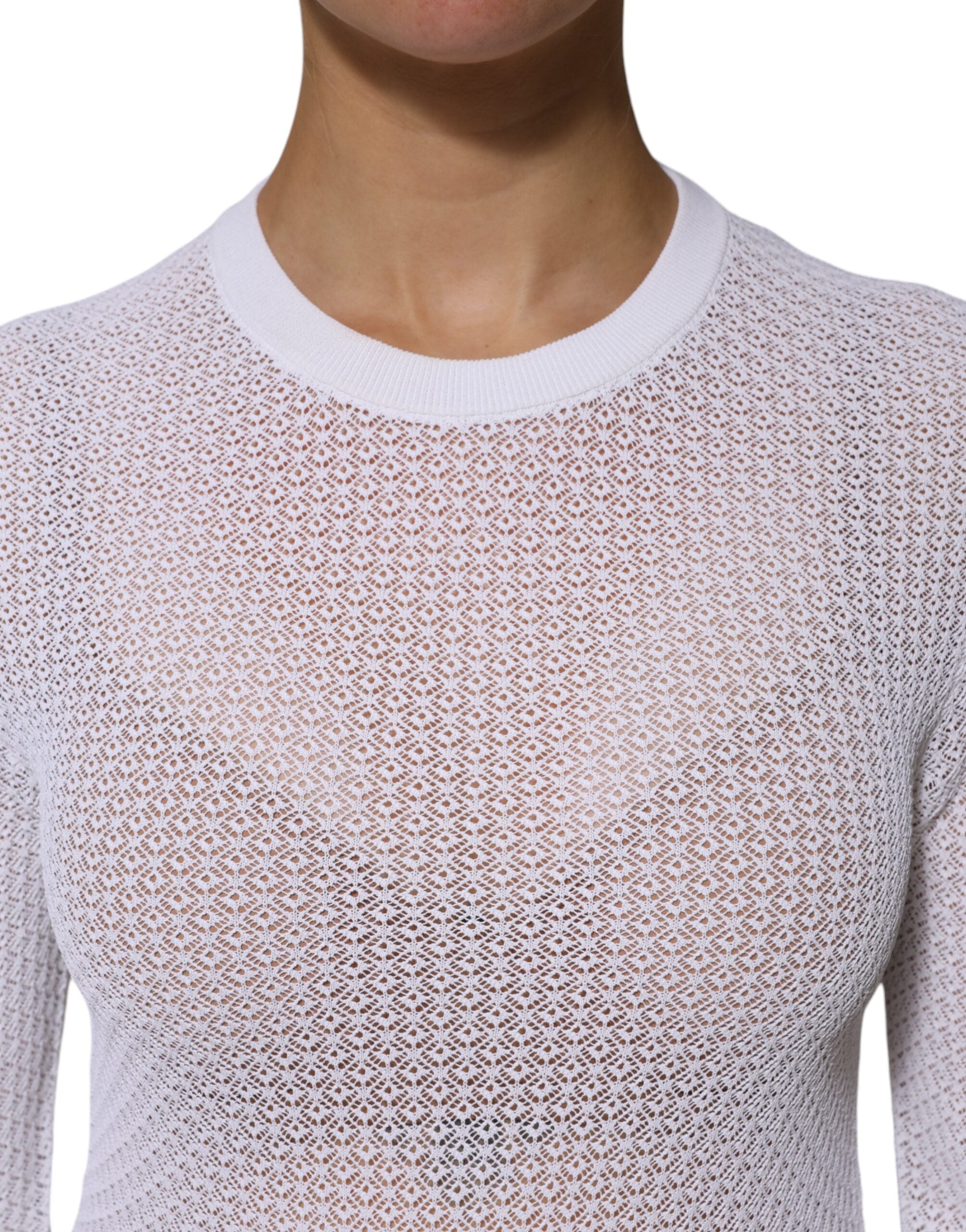 Dolce & Gabbana White Round Neck Long Sleeves Pullover Women's Top