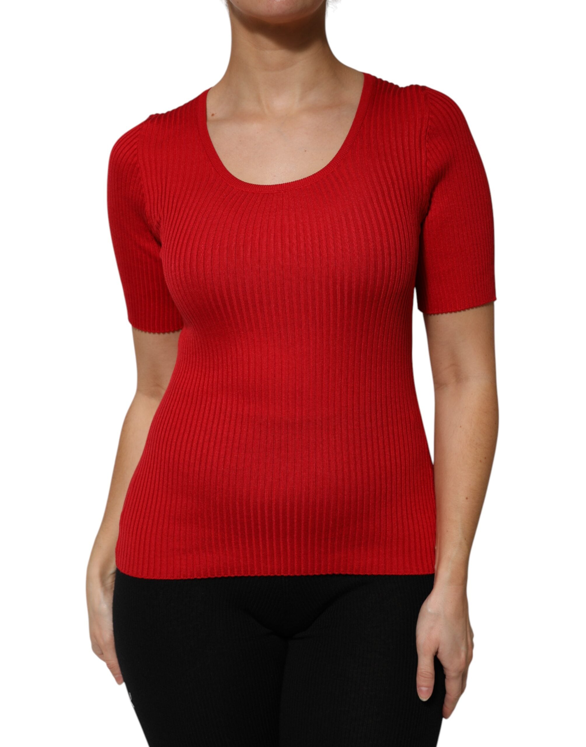 Dolce & Gabbana Red Round Neck Short Sleeves Pullover Women's Top