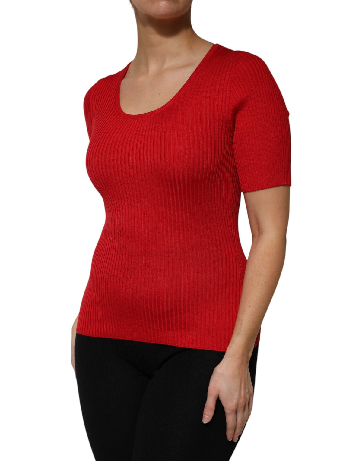 Dolce & Gabbana Red Round Neck Short Sleeves Pullover Women's Top