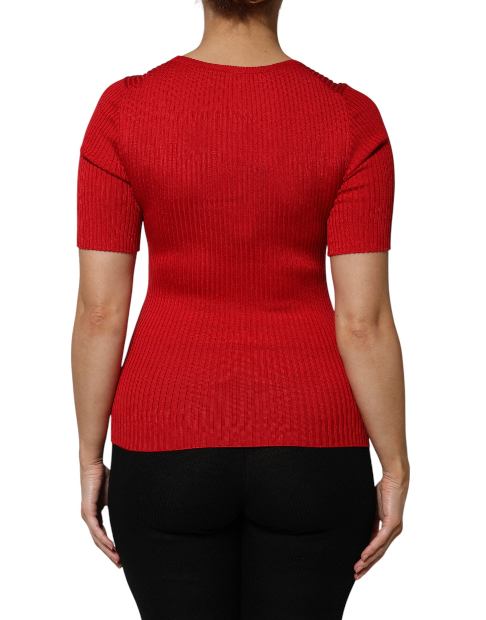 Dolce & Gabbana Red Round Neck Short Sleeves Pullover Women's Top