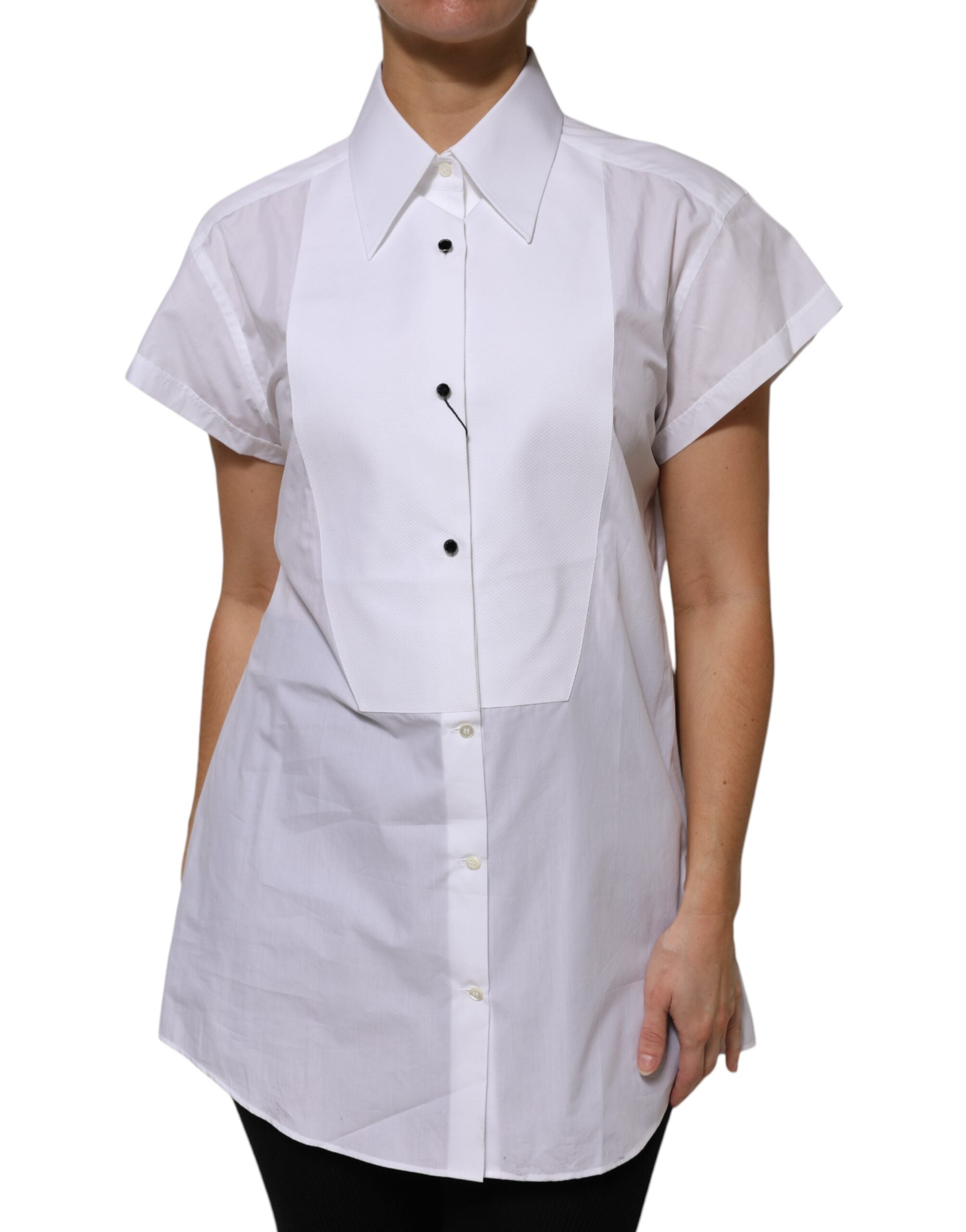 Dolce & Gabbana White Cotton Collared Short Sleeves Women's Top (Pre-Owned)
