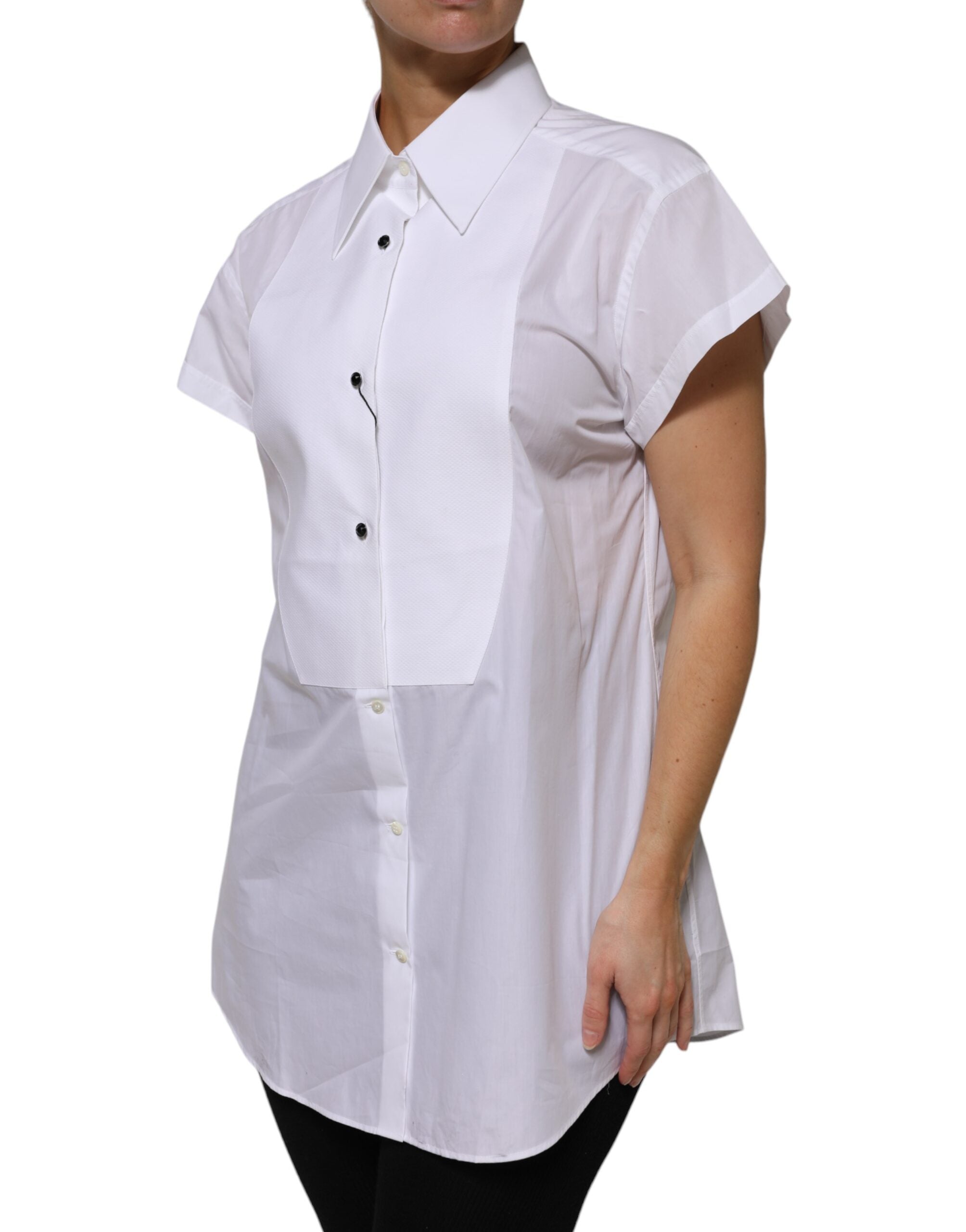 Dolce & Gabbana White Cotton Collared Short Sleeves Women's Top (Pre-Owned)