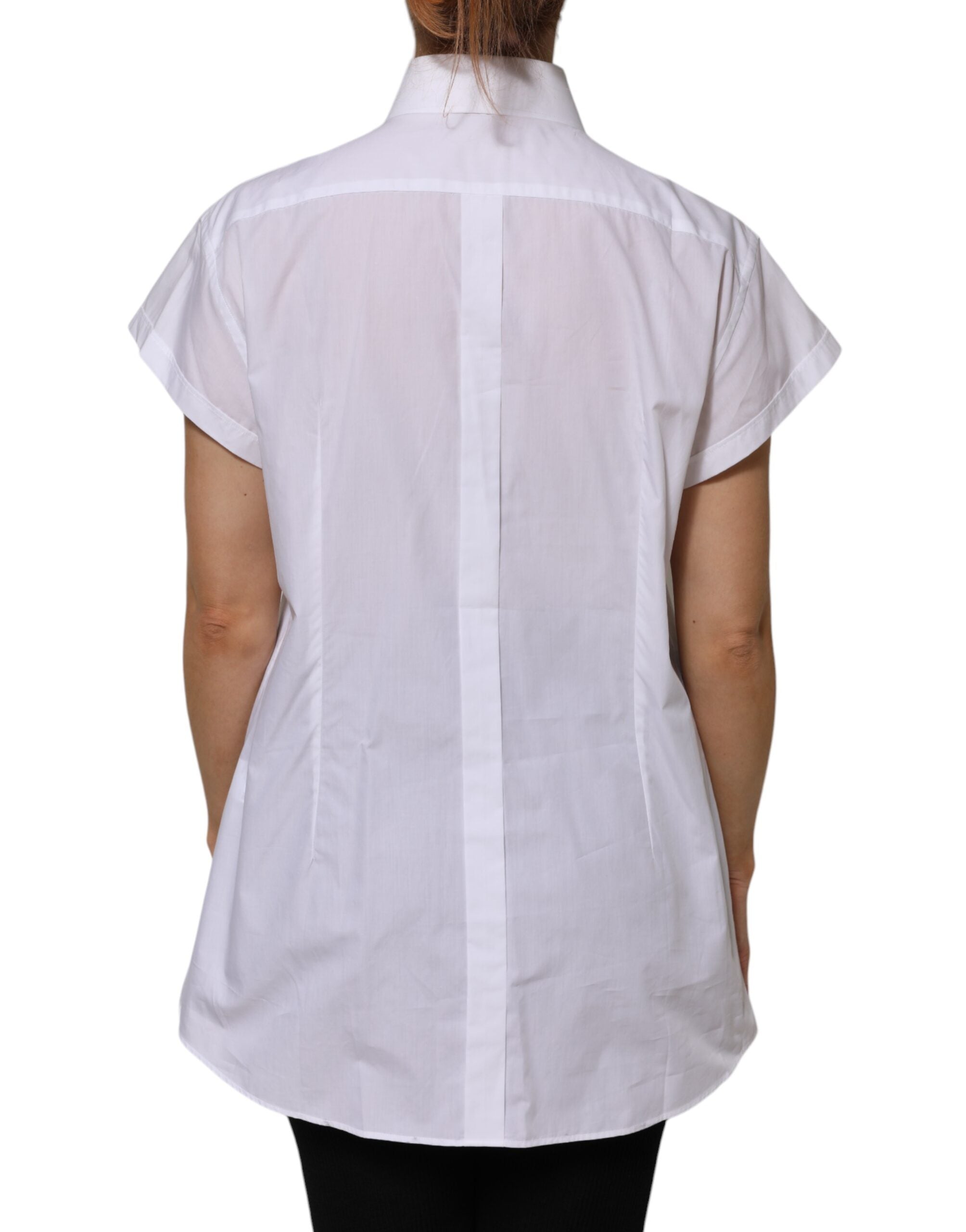Dolce & Gabbana White Cotton Collared Short Sleeves Women's Top (Pre-Owned)