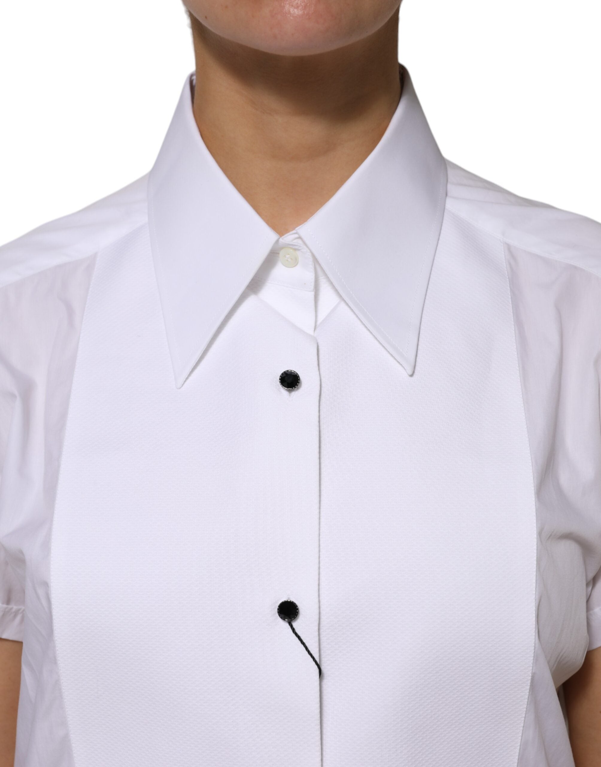 Dolce & Gabbana White Cotton Collared Short Sleeves Women's Top (Pre-Owned)