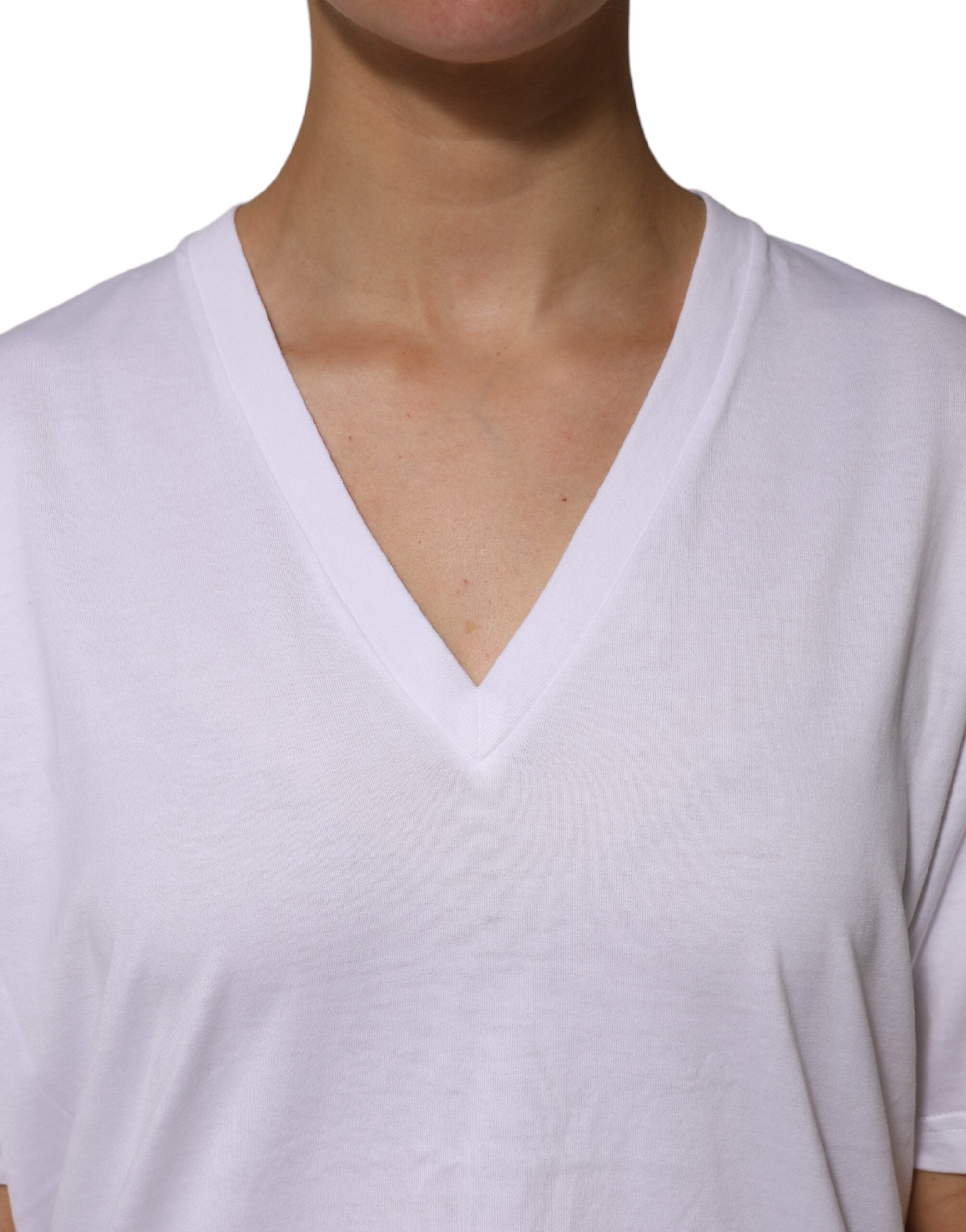 Dolce & Gabbana White Cotton Short Sleeves V-neck Women's T-shirt