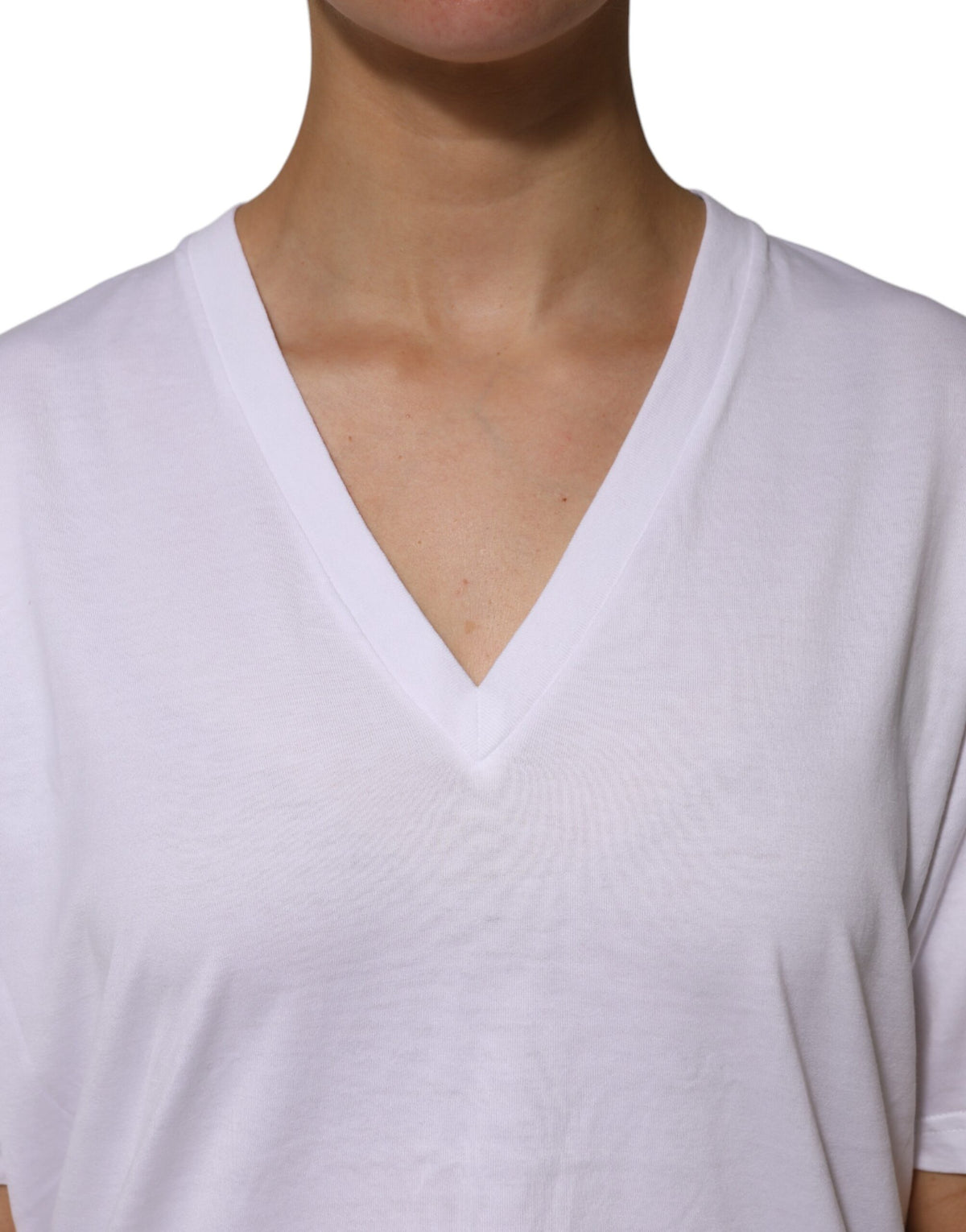 Dolce & Gabbana White Cotton Short Sleeves V-neck Women's T-shirt