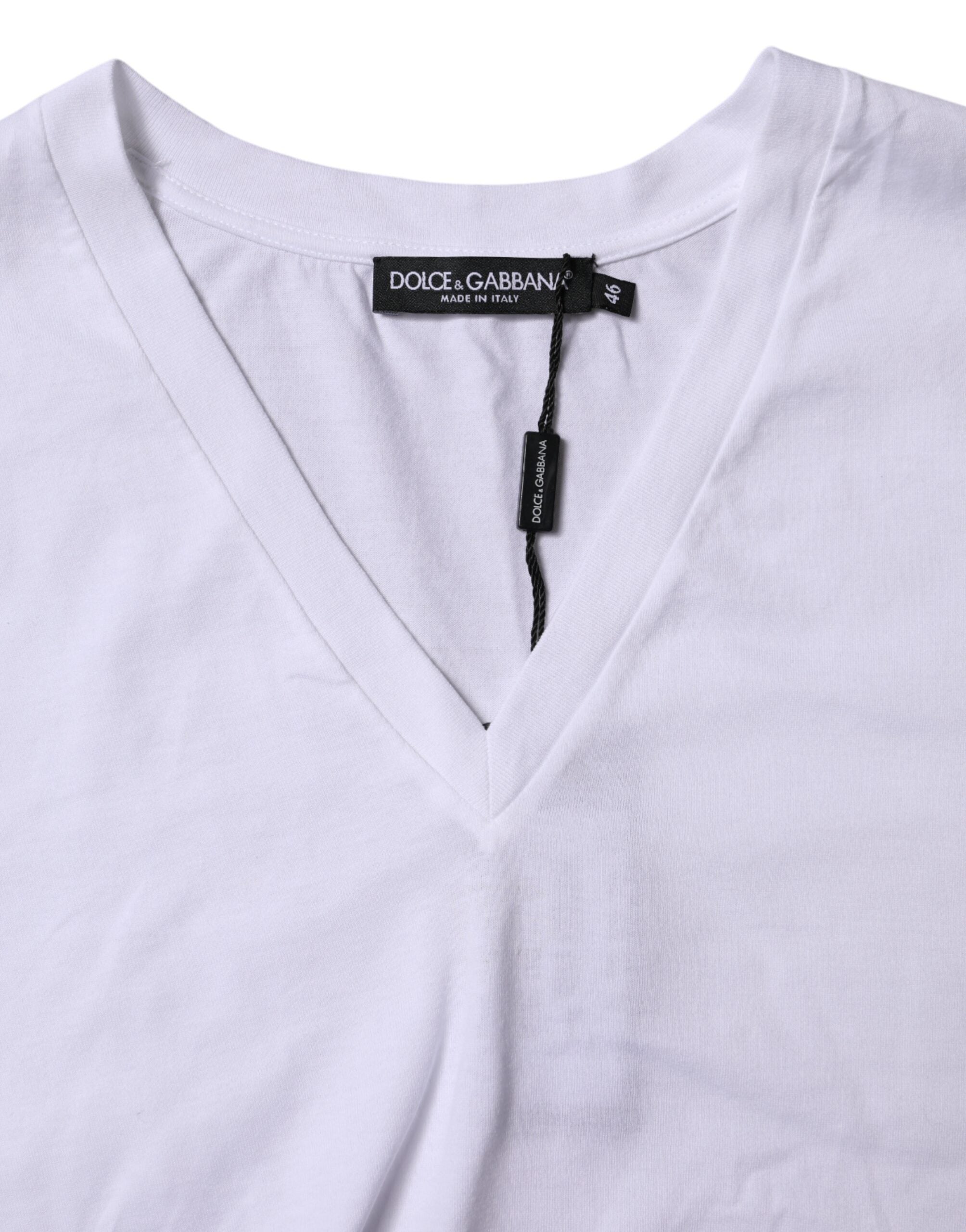 Dolce & Gabbana White Cotton Short Sleeves V-neck Women's T-shirt