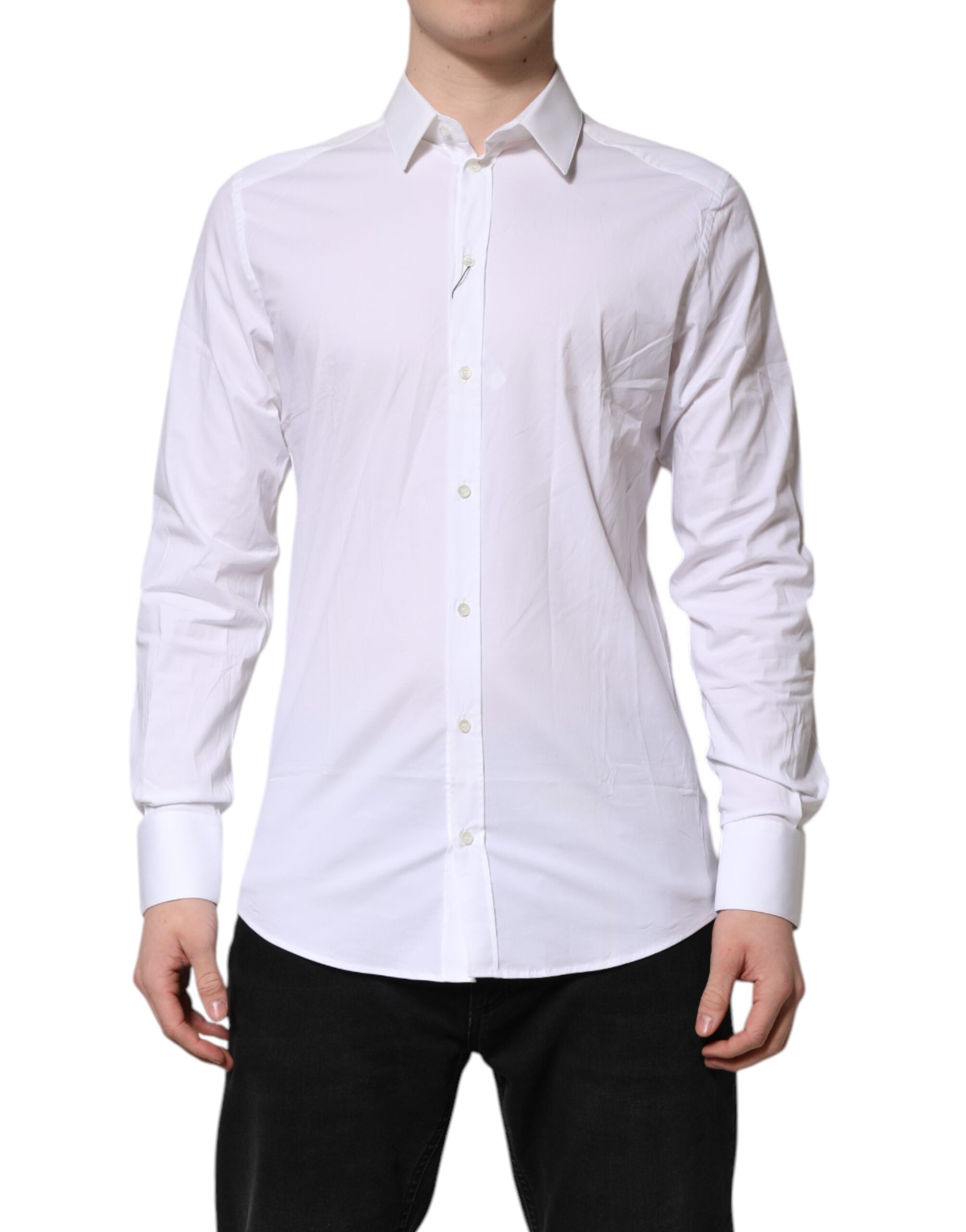 Dolce & Gabbana White GOLD Cotton Collared Dress Shirt Men's Top (Pre-Owned)