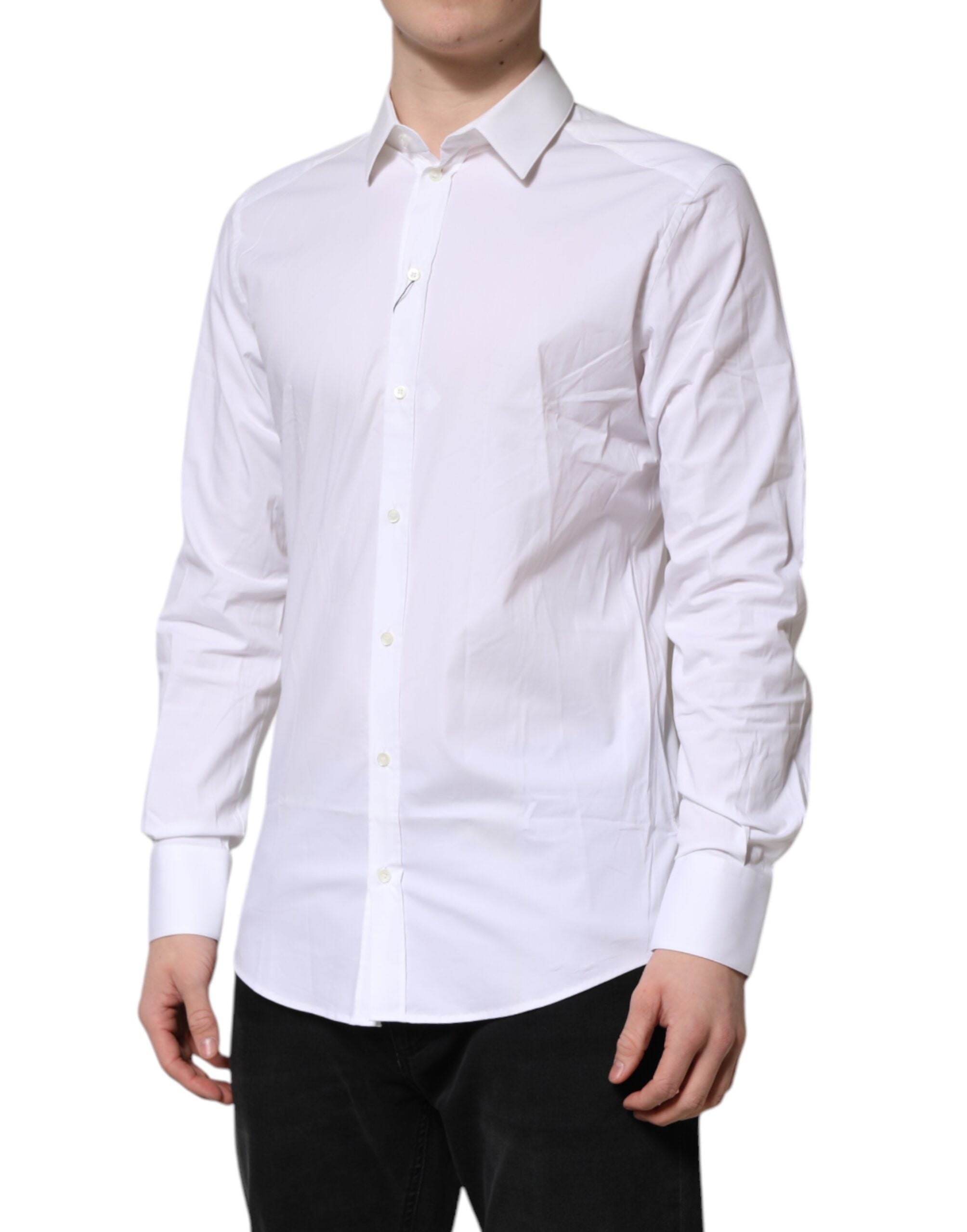 Dolce & Gabbana White GOLD Cotton Collared Dress Shirt Men's Top (Pre-Owned)