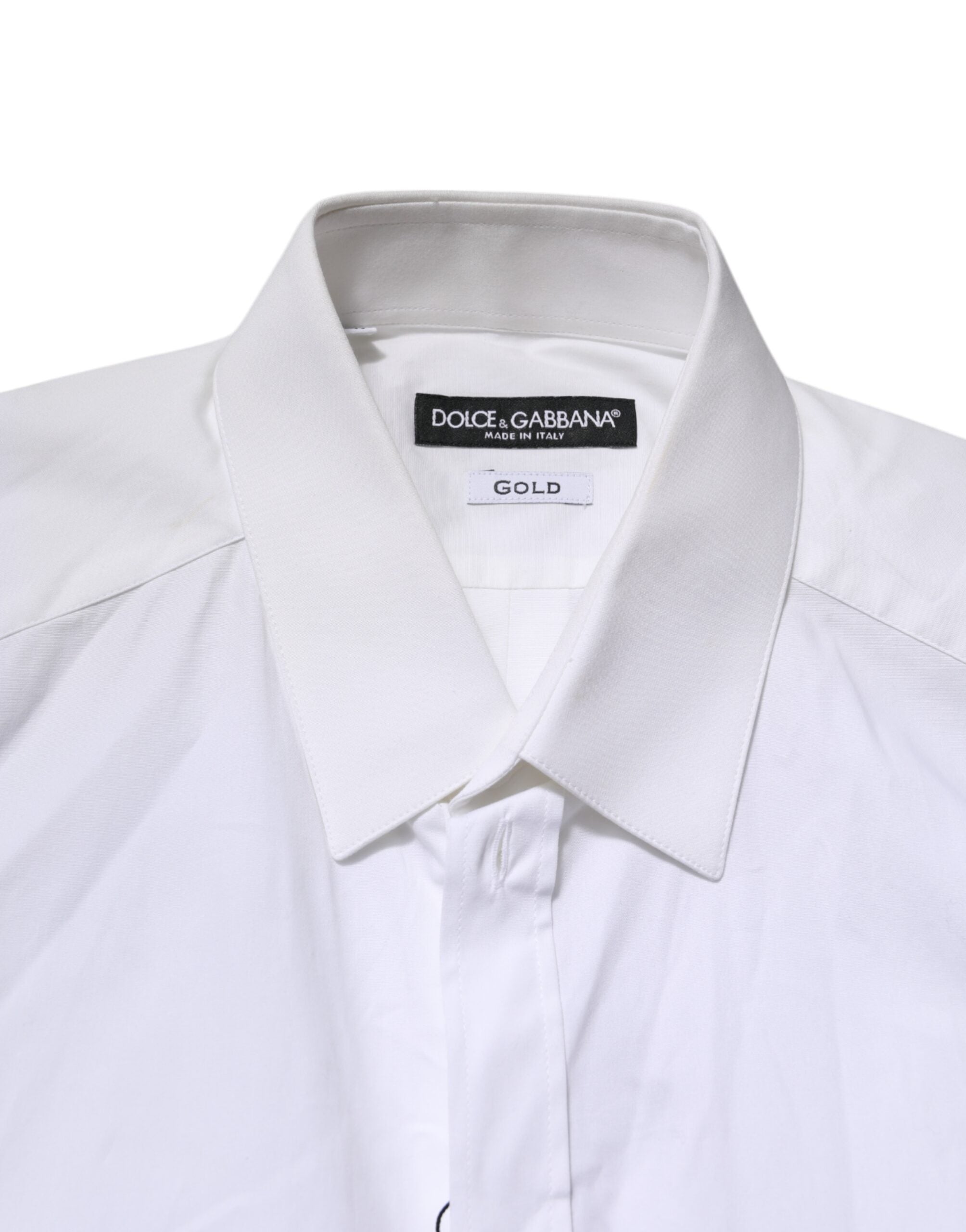 Dolce & Gabbana White GOLD Cotton Collared Dress Shirt Men's Top (Pre-Owned)