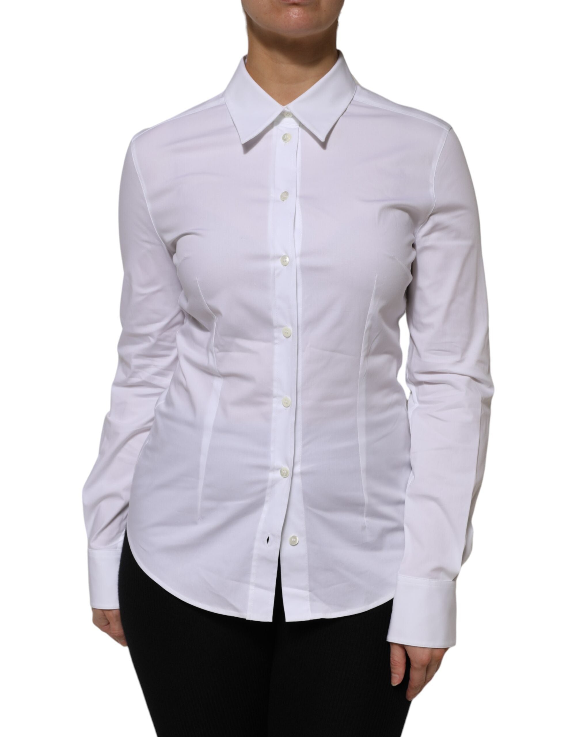 Dolce & Gabbana White Cotton Collared Long Sleeves Shirt Women's Top (Pre-Owned)