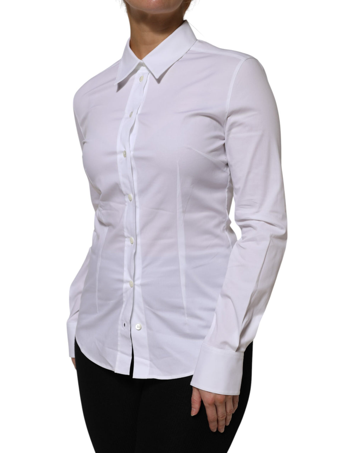 Dolce & Gabbana White Cotton Collared Long Sleeves Shirt Women's Top (Pre-Owned)