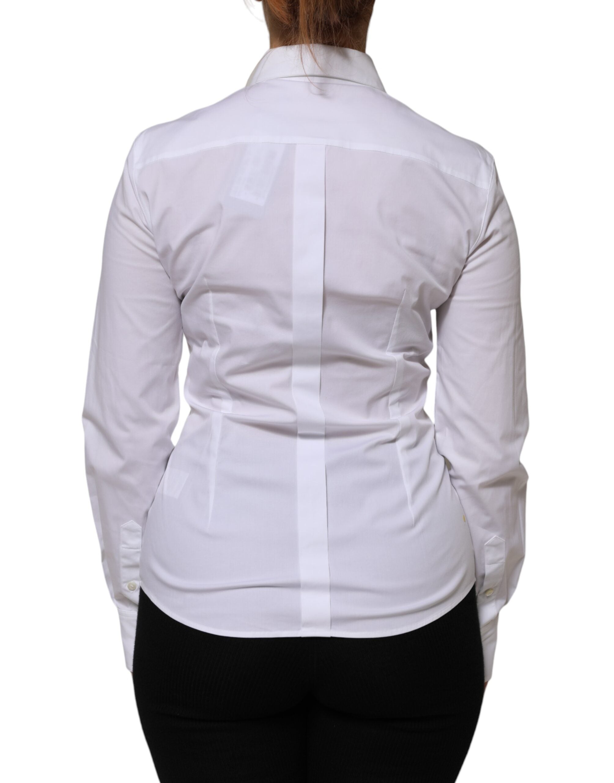 Dolce & Gabbana White Cotton Collared Long Sleeves Shirt Women's Top (Pre-Owned)