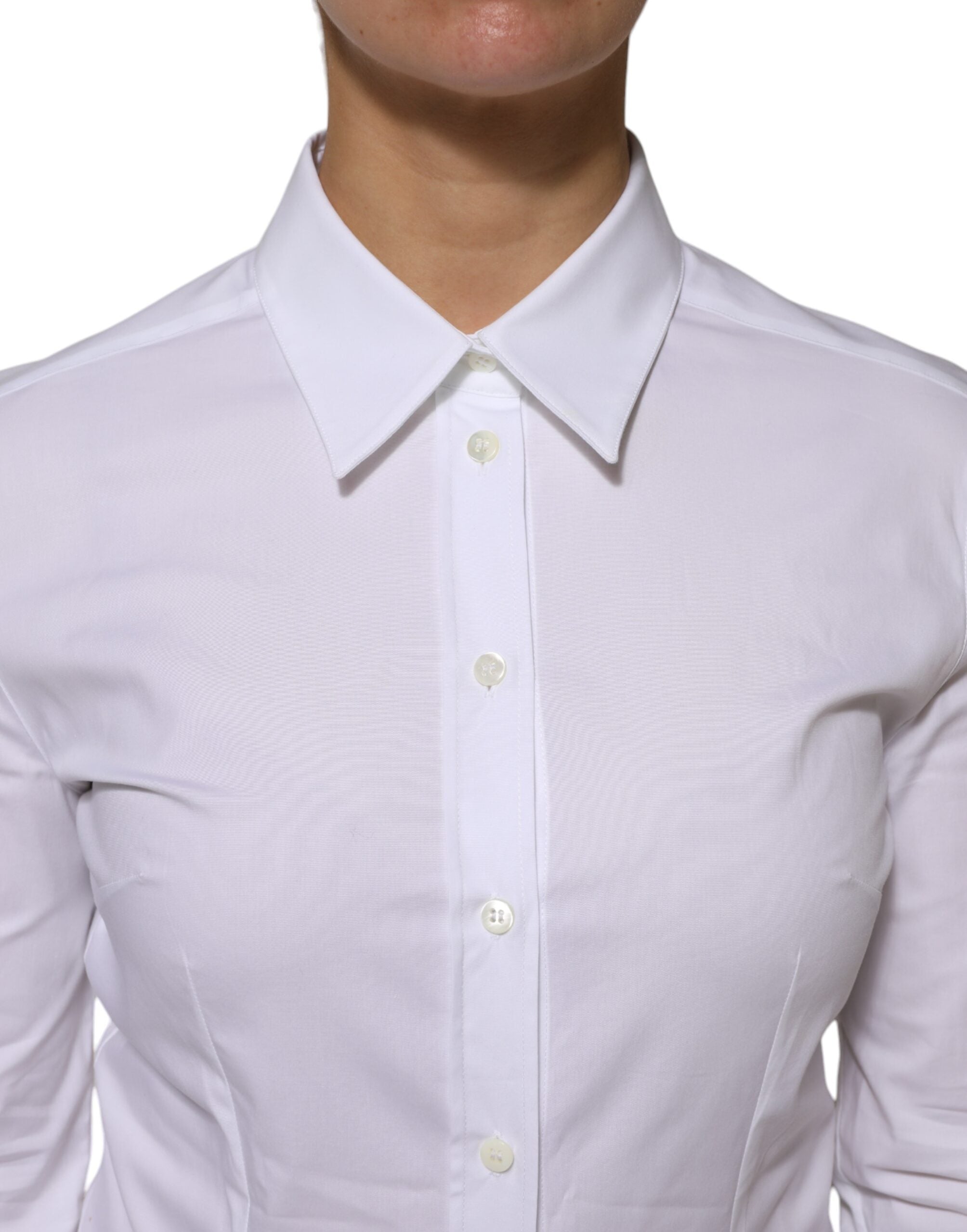 Dolce & Gabbana White Cotton Collared Long Sleeves Shirt Women's Top (Pre-Owned)