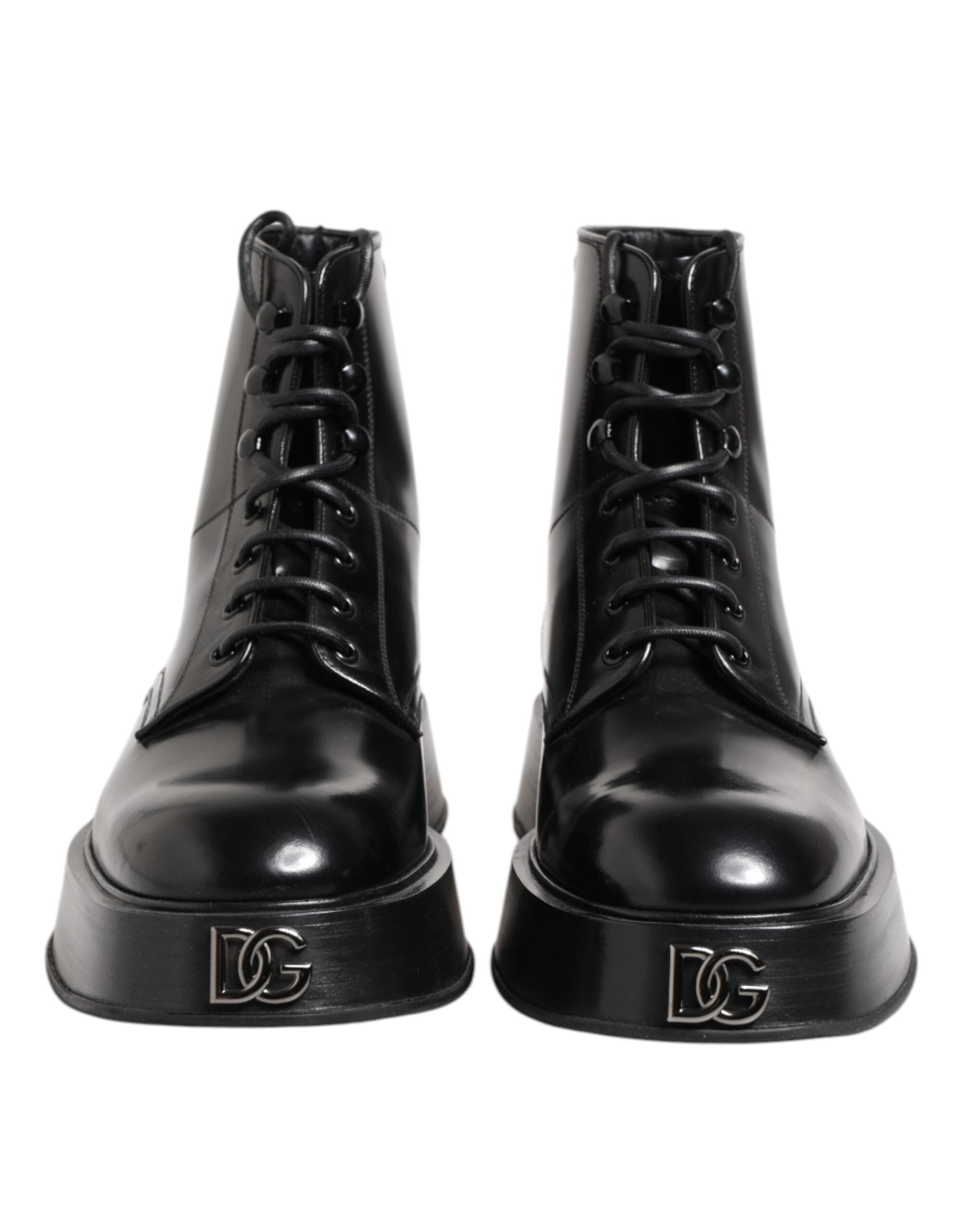 Dolce & Gabbana Black Leather Logo Ankle Boots Lace Up Men's Shoes