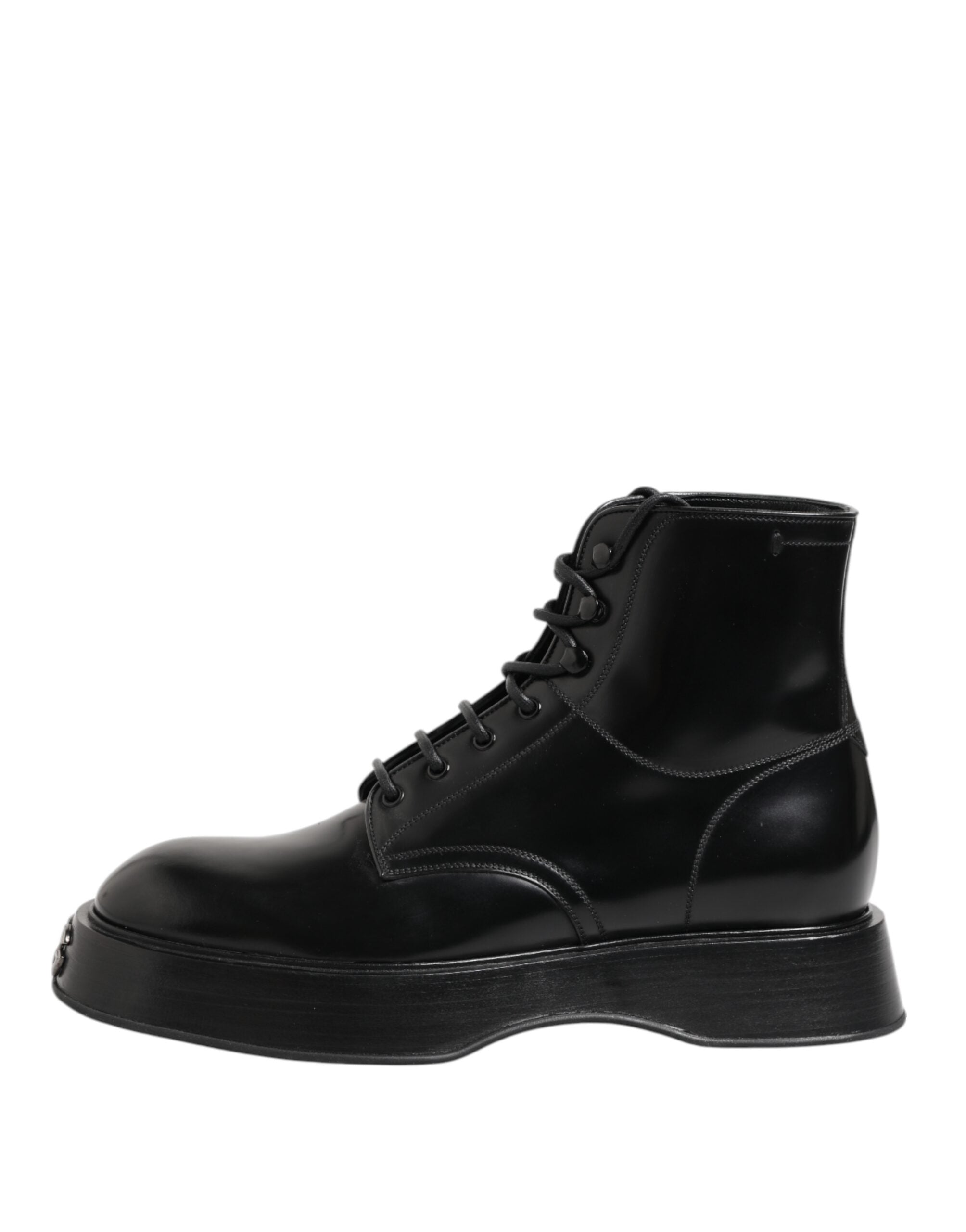 Dolce & Gabbana Black Leather Logo Ankle Boots Lace Up Men's Shoes
