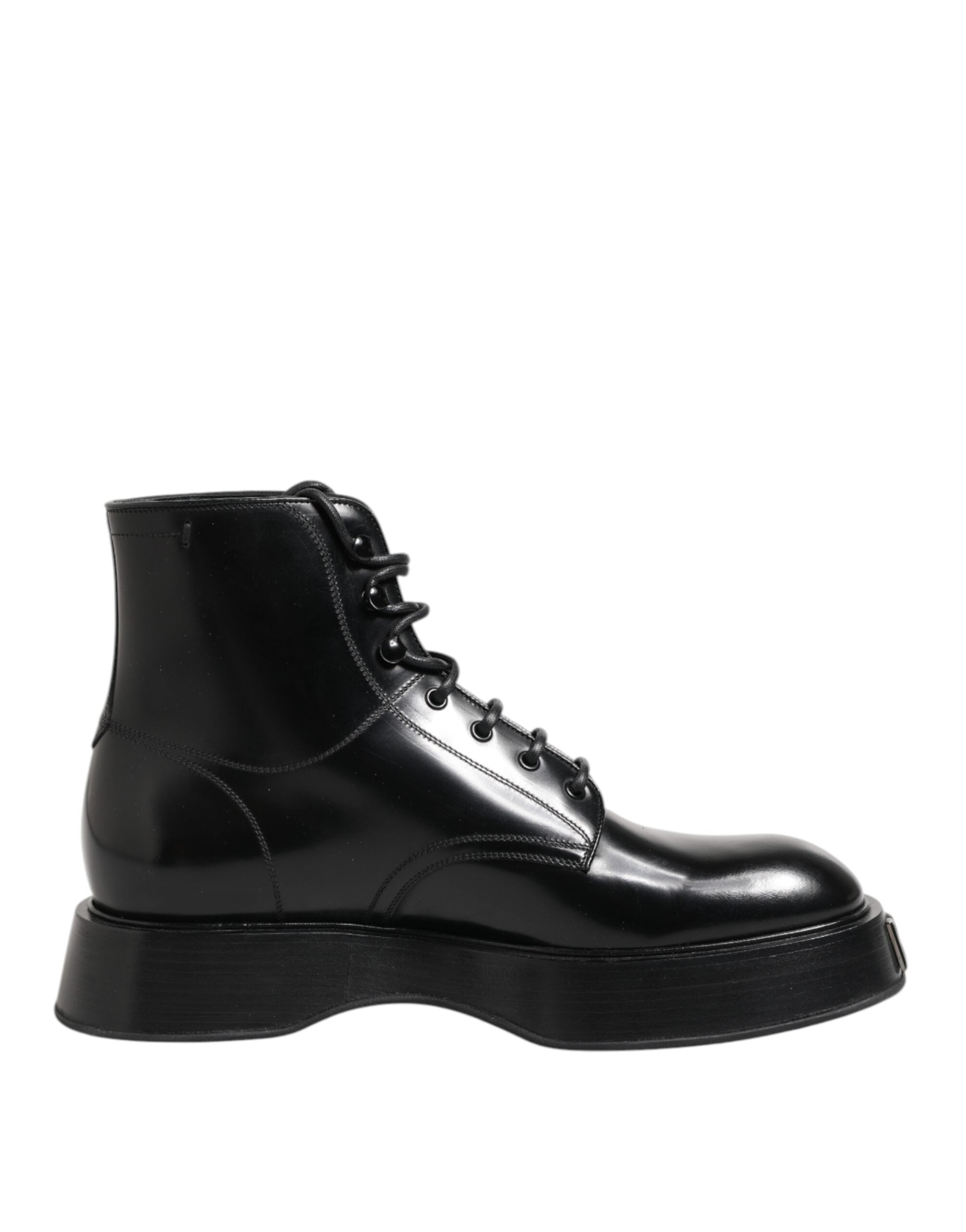 Dolce & Gabbana Black Leather Logo Ankle Boots Lace Up Men's Shoes