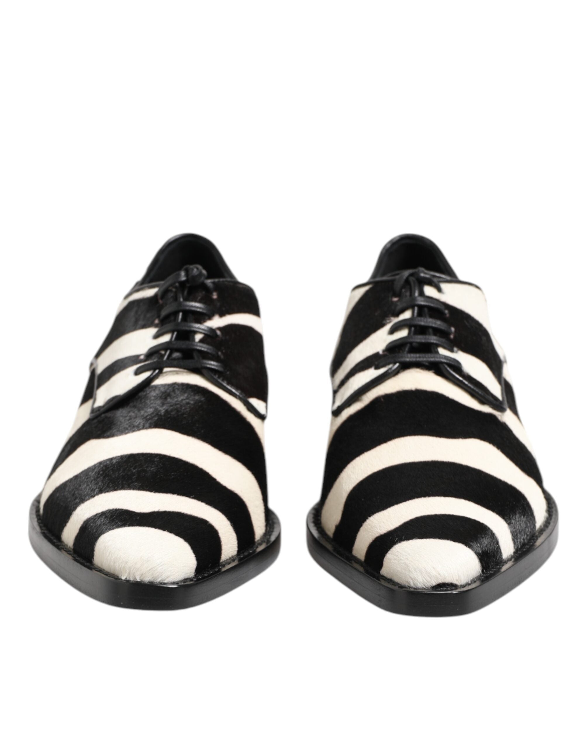 Dolce & Gabbana Black White Zebra Pony Fur Dress Men's Shoes