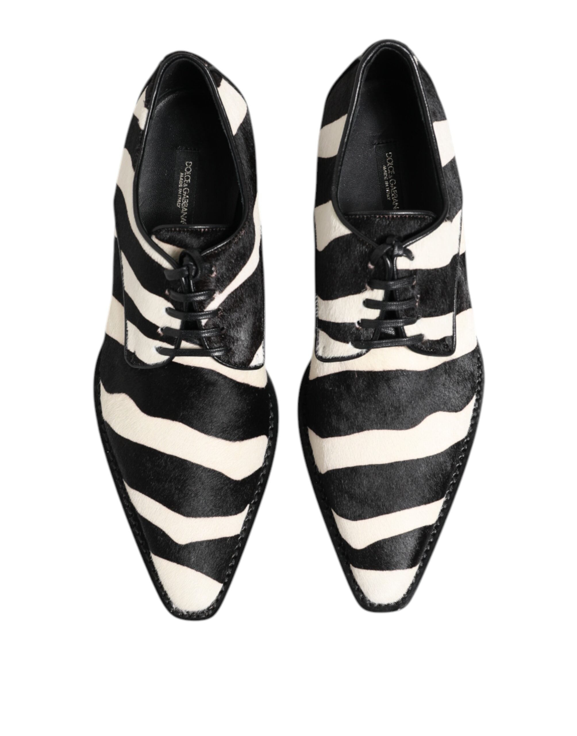 Dolce & Gabbana Black White Zebra Pony Fur Dress Men's Shoes