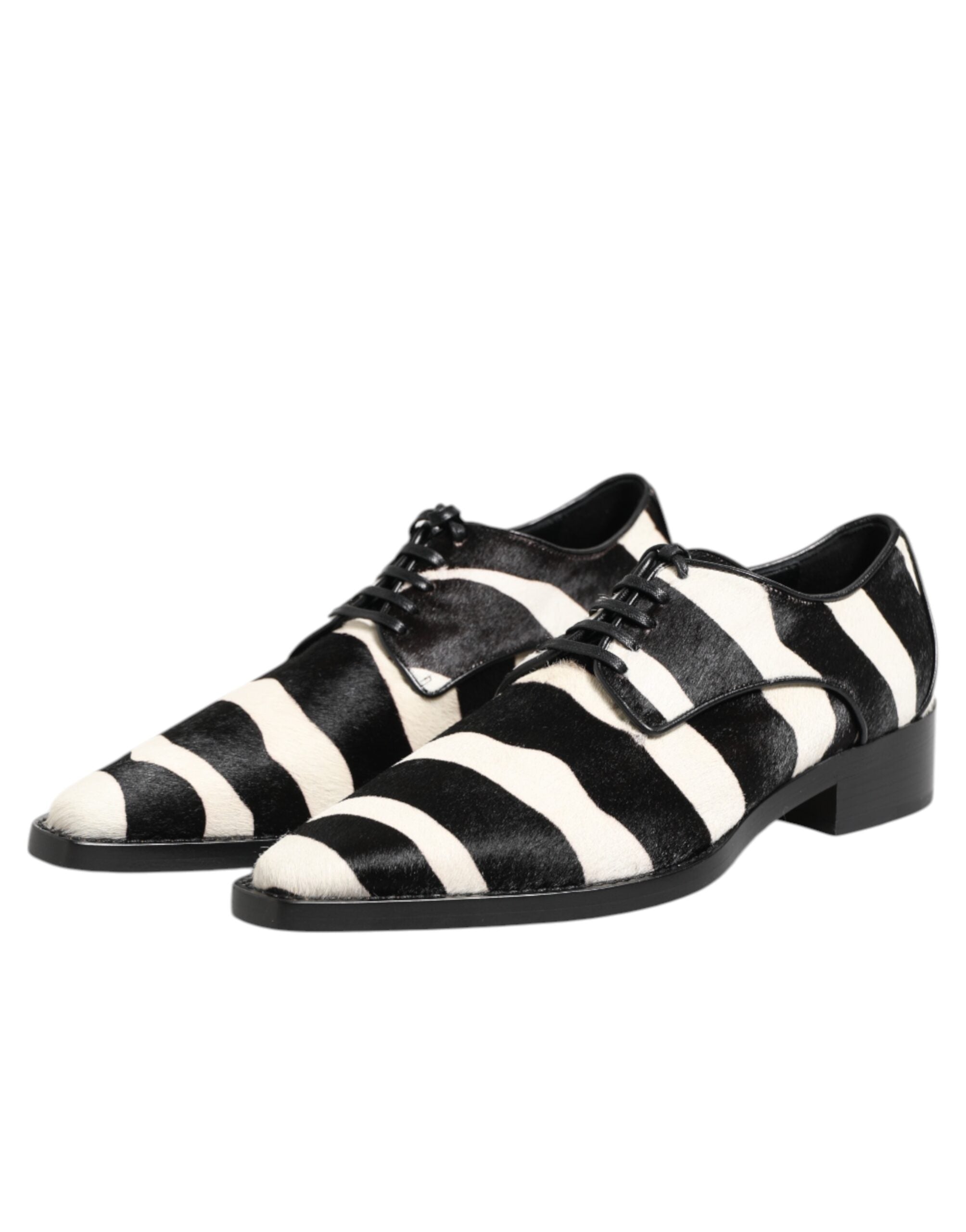 Dolce & Gabbana Black White Zebra Pony Fur Dress Men's Shoes