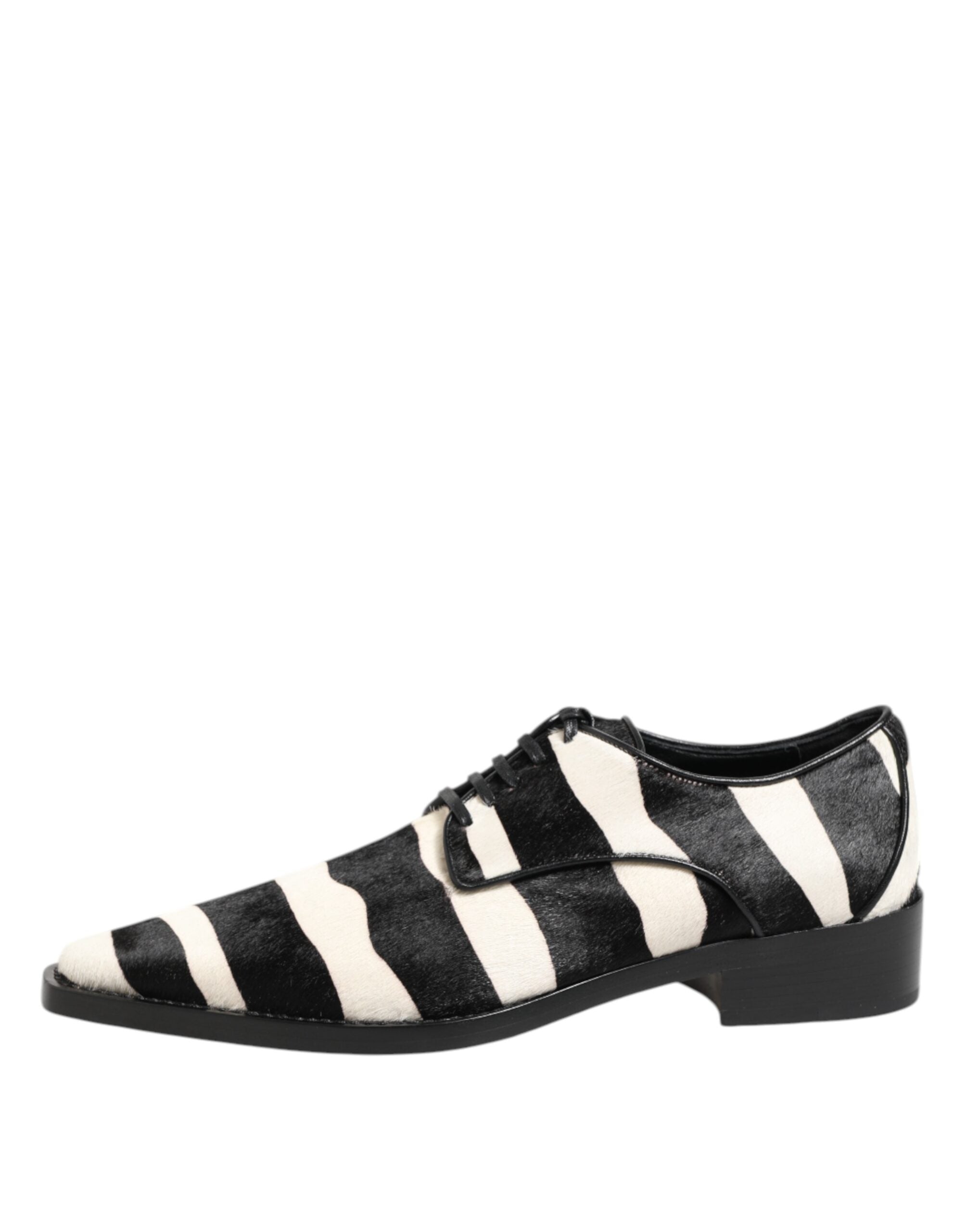 Dolce & Gabbana Black White Zebra Pony Fur Dress Men's Shoes