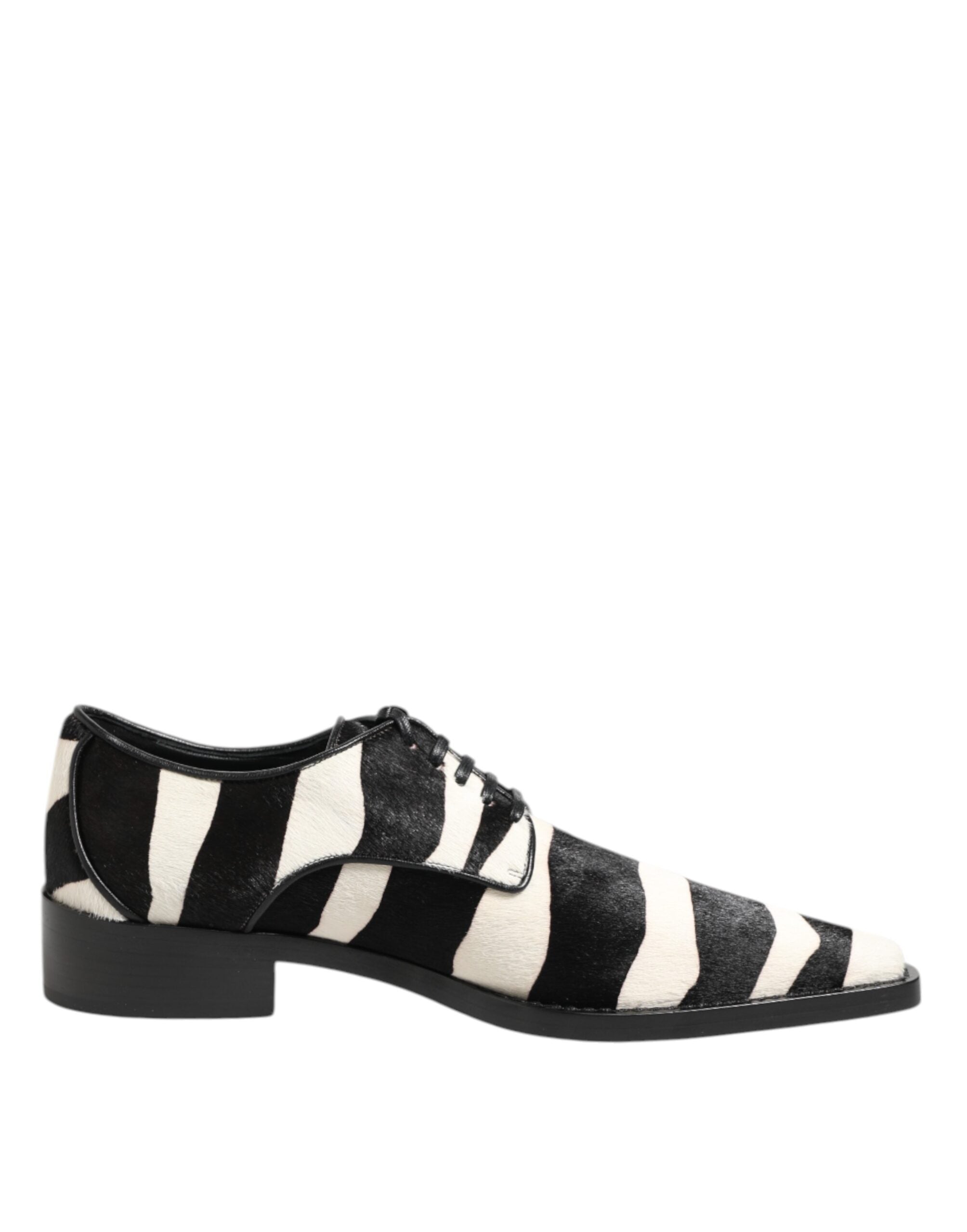 Dolce & Gabbana Black White Zebra Pony Fur Dress Men's Shoes