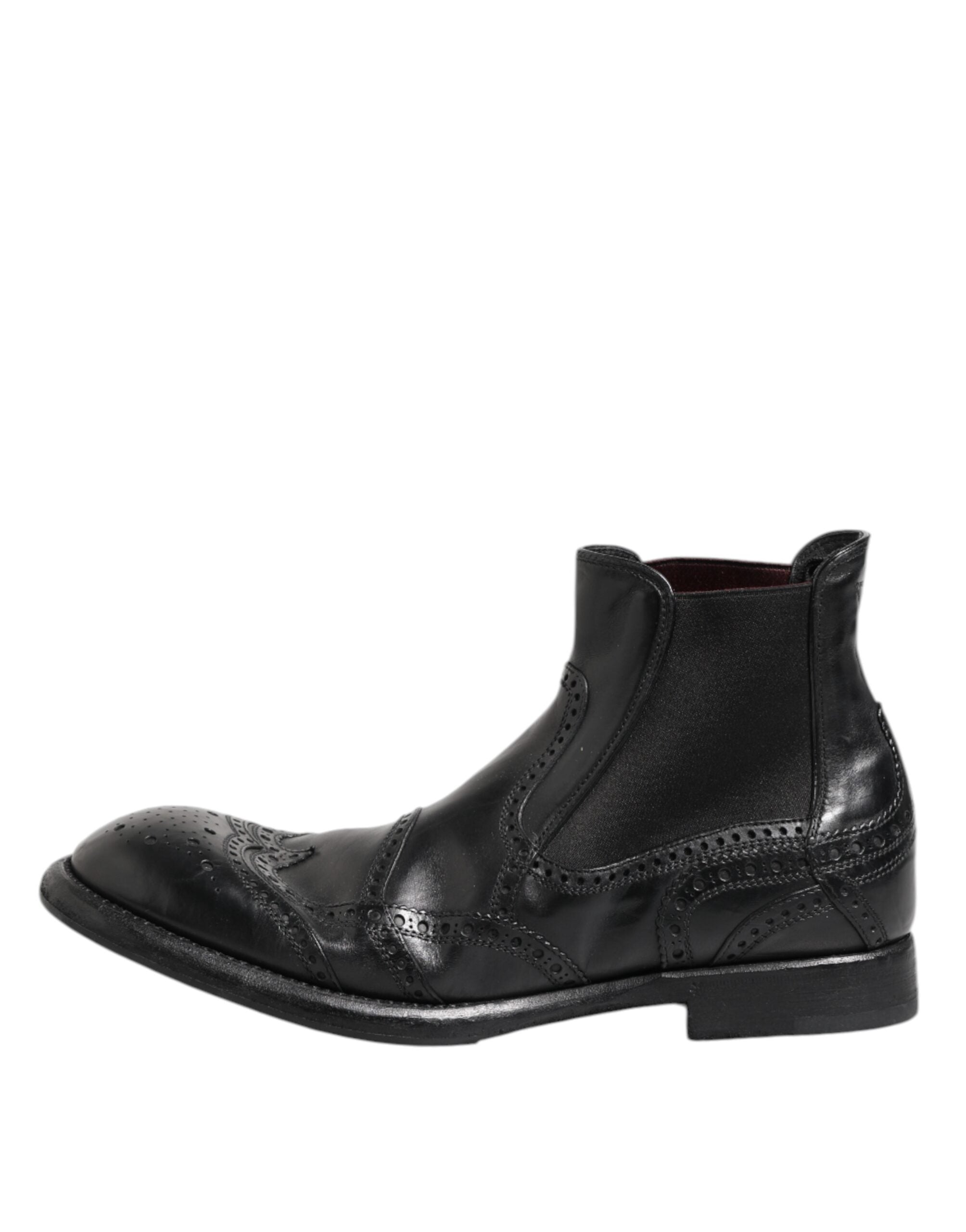 Dolce & Gabbana Black Leather Ankle Boots Slip On Men's Shoes