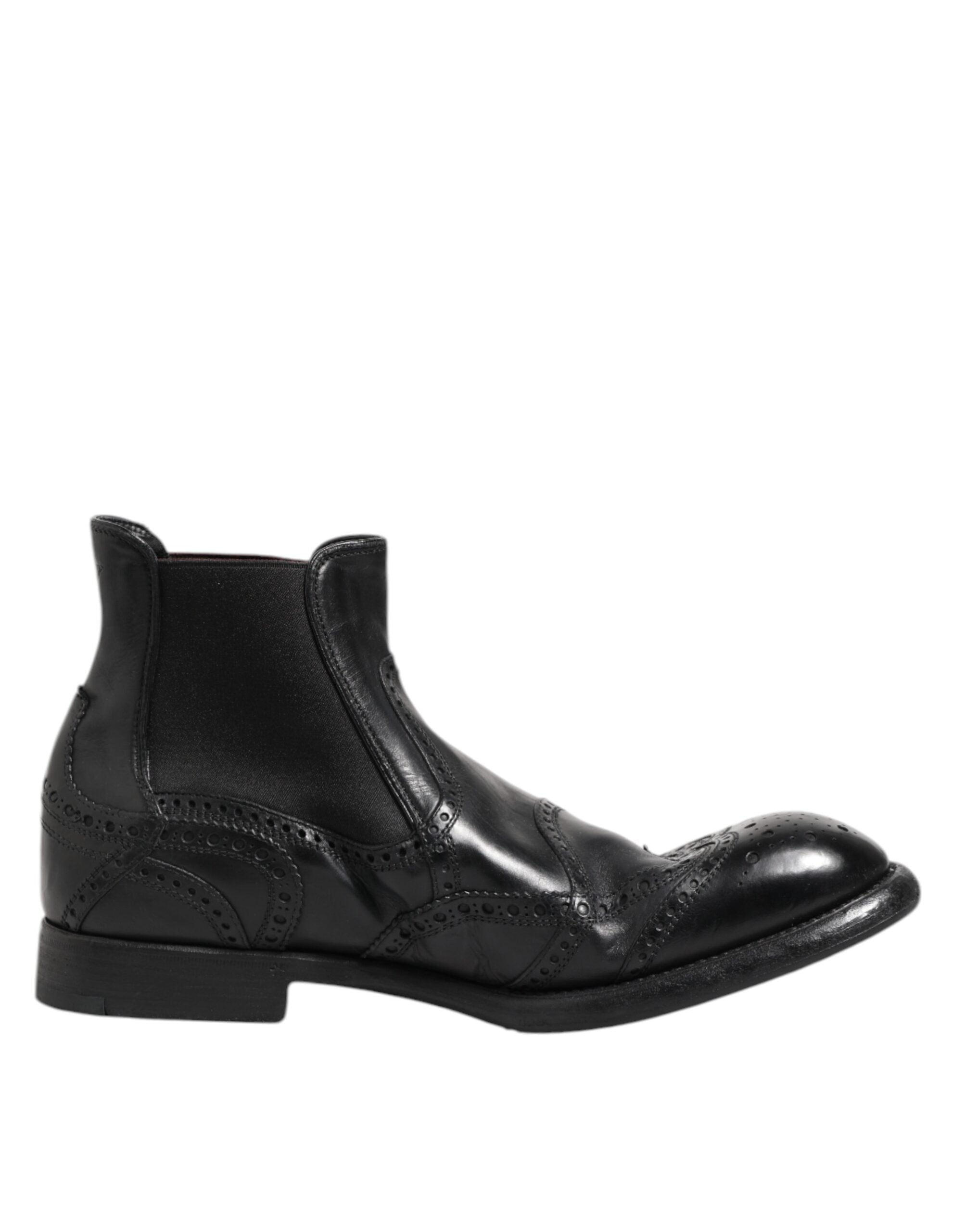 Dolce & Gabbana Black Leather Ankle Boots Slip On Men's Shoes