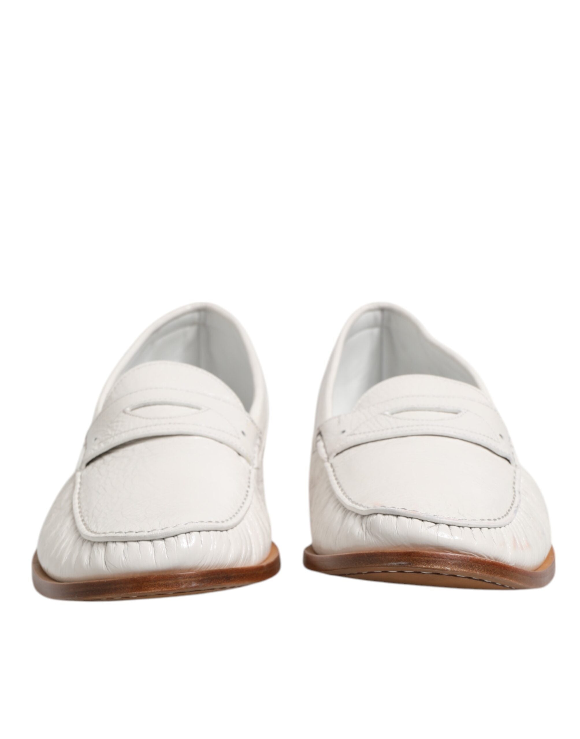 Dolce & Gabbana White Leather Loafers Moccasins Slip On Men's Shoes (Pre-Owned)