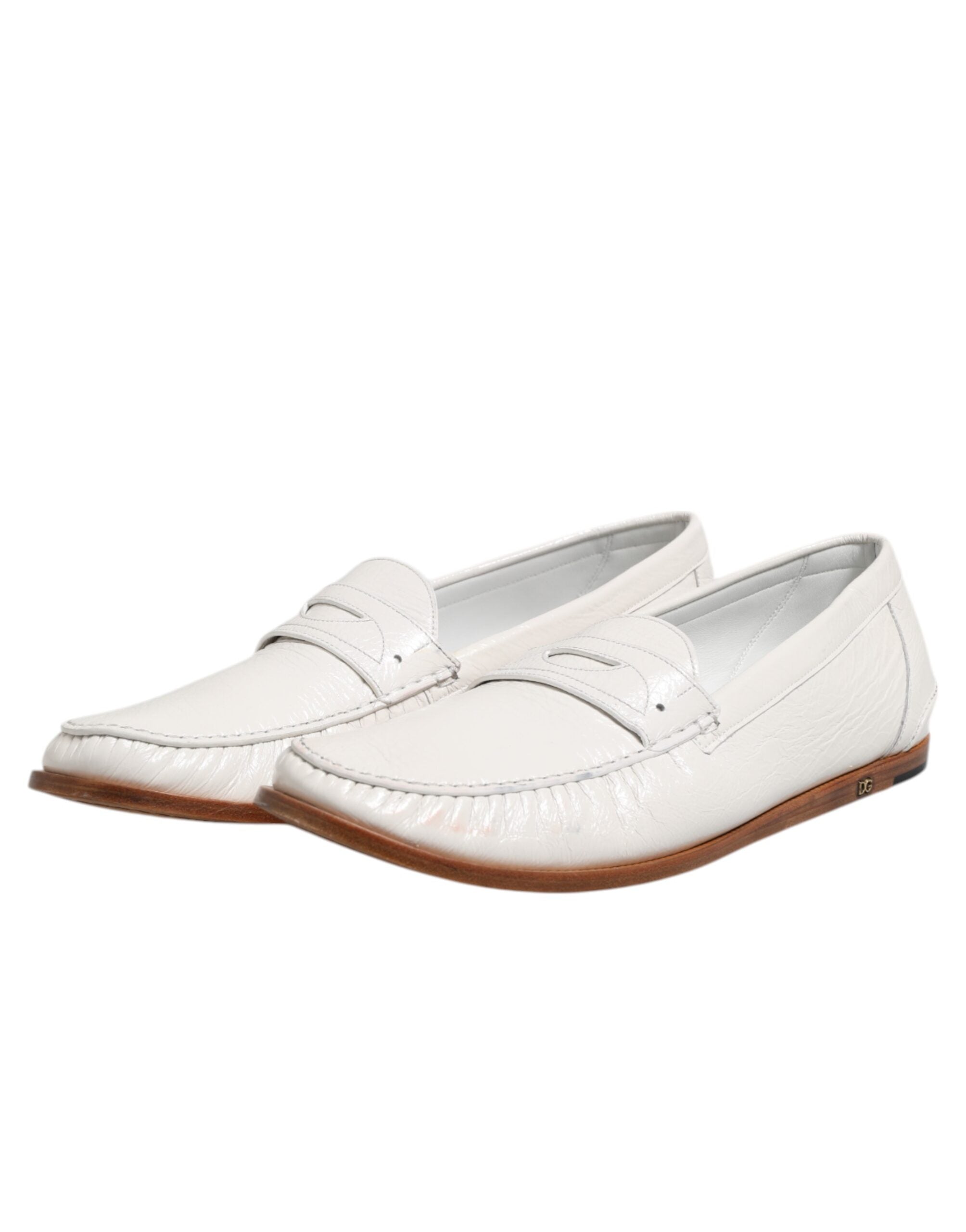 Dolce & Gabbana White Leather Loafers Moccasins Slip On Men's Shoes (Pre-Owned)