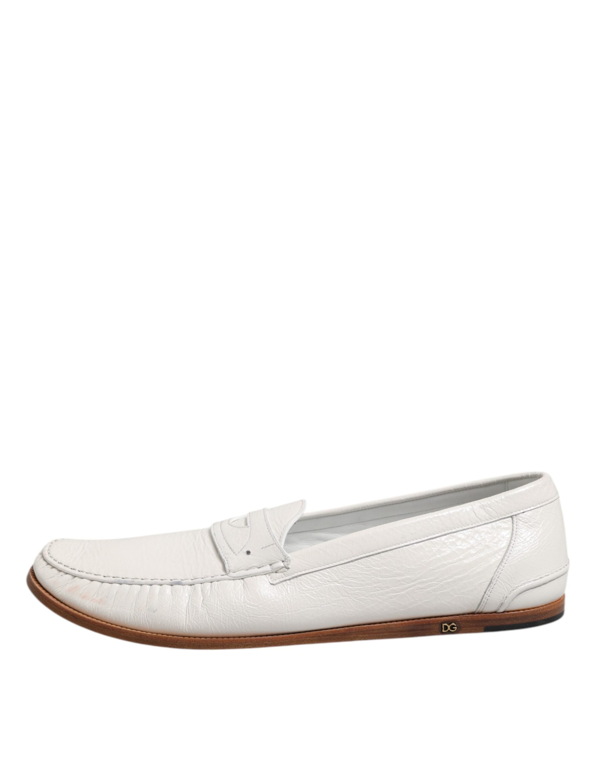Dolce & Gabbana White Leather Loafers Moccasins Slip On Men's Shoes (Pre-Owned)