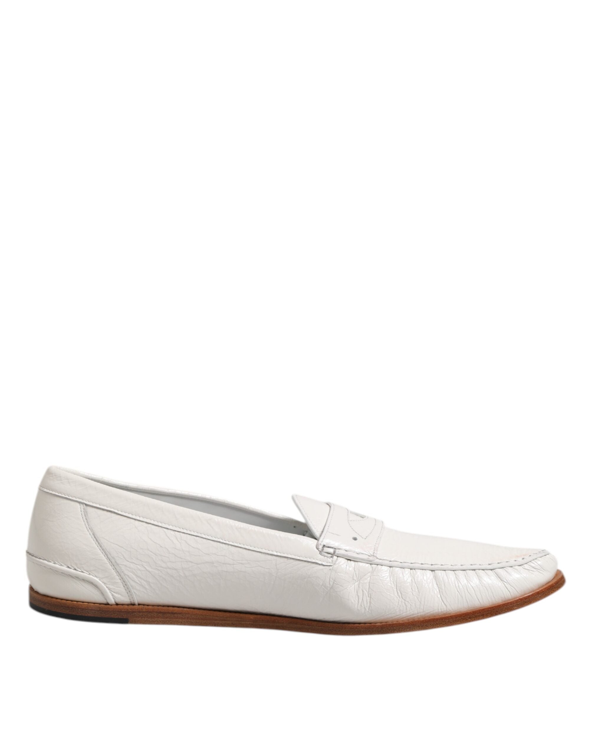 Dolce & Gabbana White Leather Loafers Moccasins Slip On Men's Shoes (Pre-Owned)