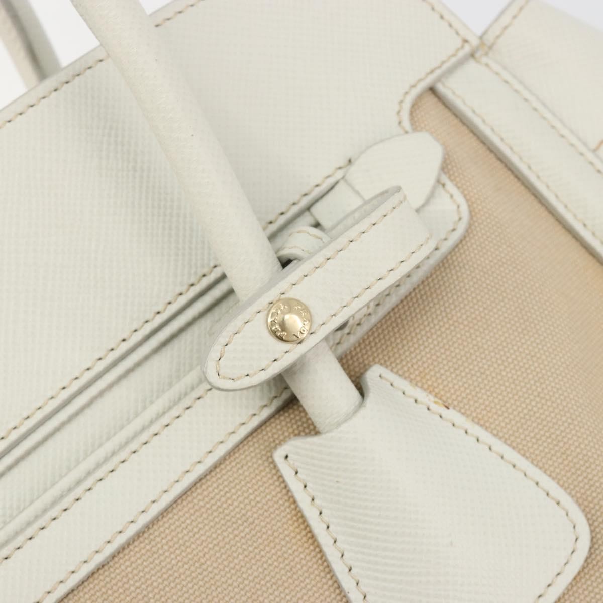 Prada Cuir Frame Convertible Canvas And Saffiano Leather Beige Canvas Tote Bag Bag (Pre-Owned)