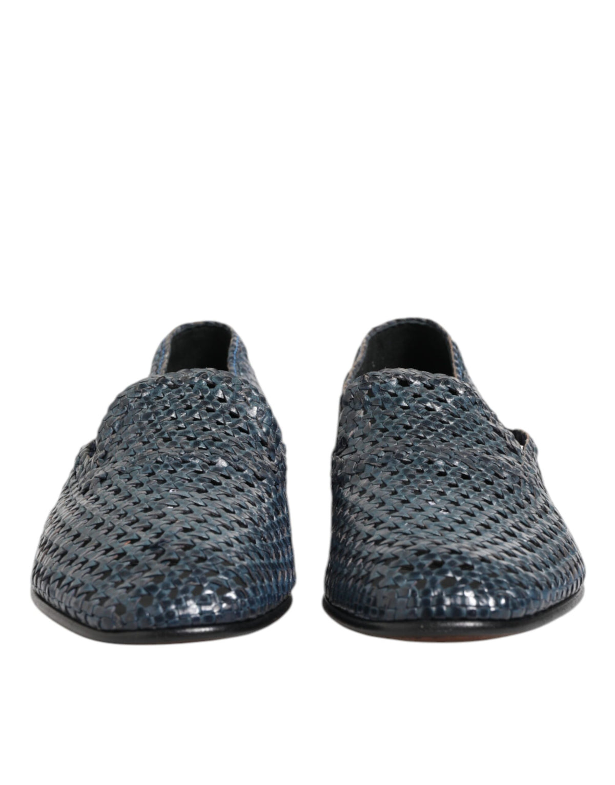 Dolce & Gabbana Blue Woven Leather Slip On Loafers Men's Shoes