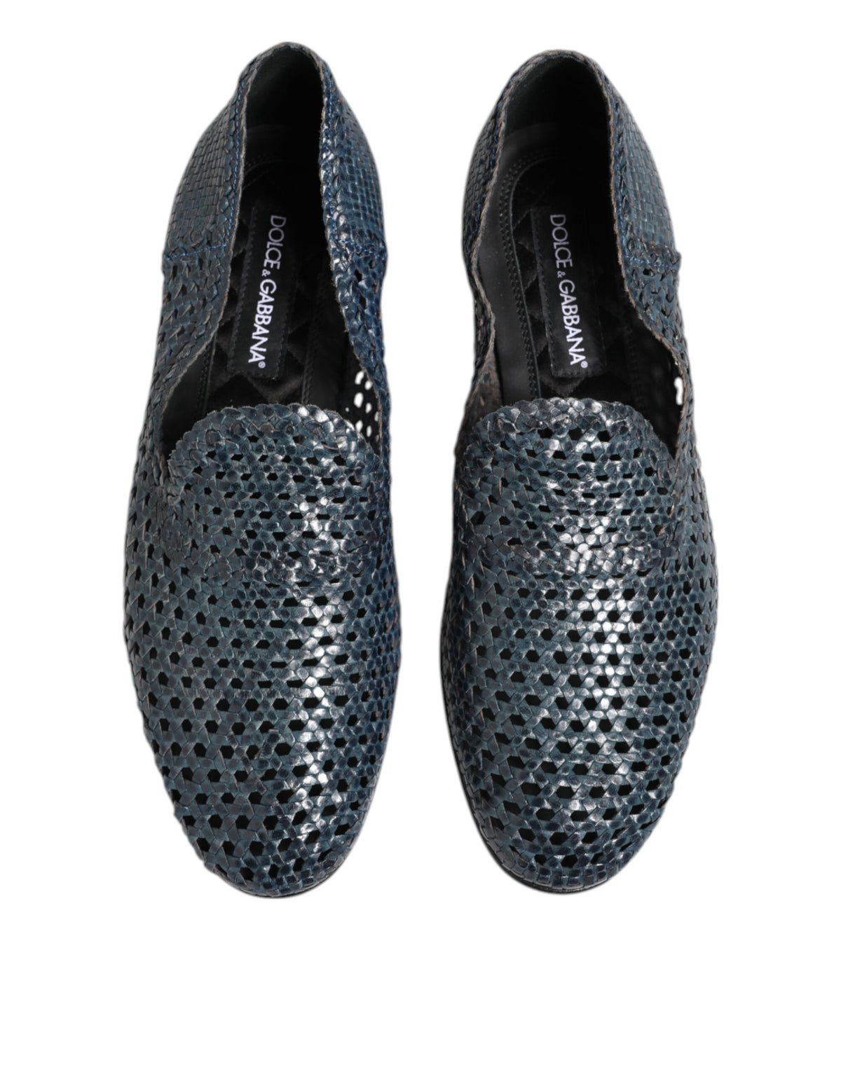 Dolce & Gabbana Blue Woven Leather Slip On Loafers Men's Shoes