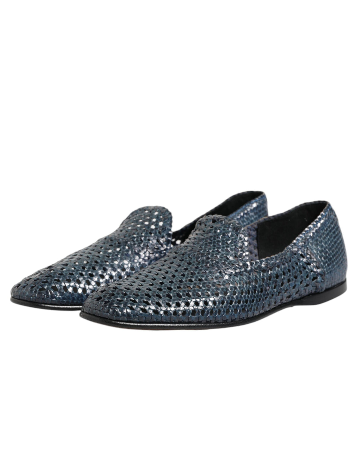 Dolce & Gabbana Blue Woven Leather Slip On Loafers Men's Shoes