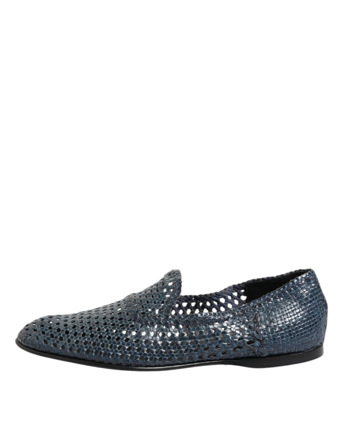 Dolce & Gabbana Blue Woven Leather Slip On Loafers Men's Shoes
