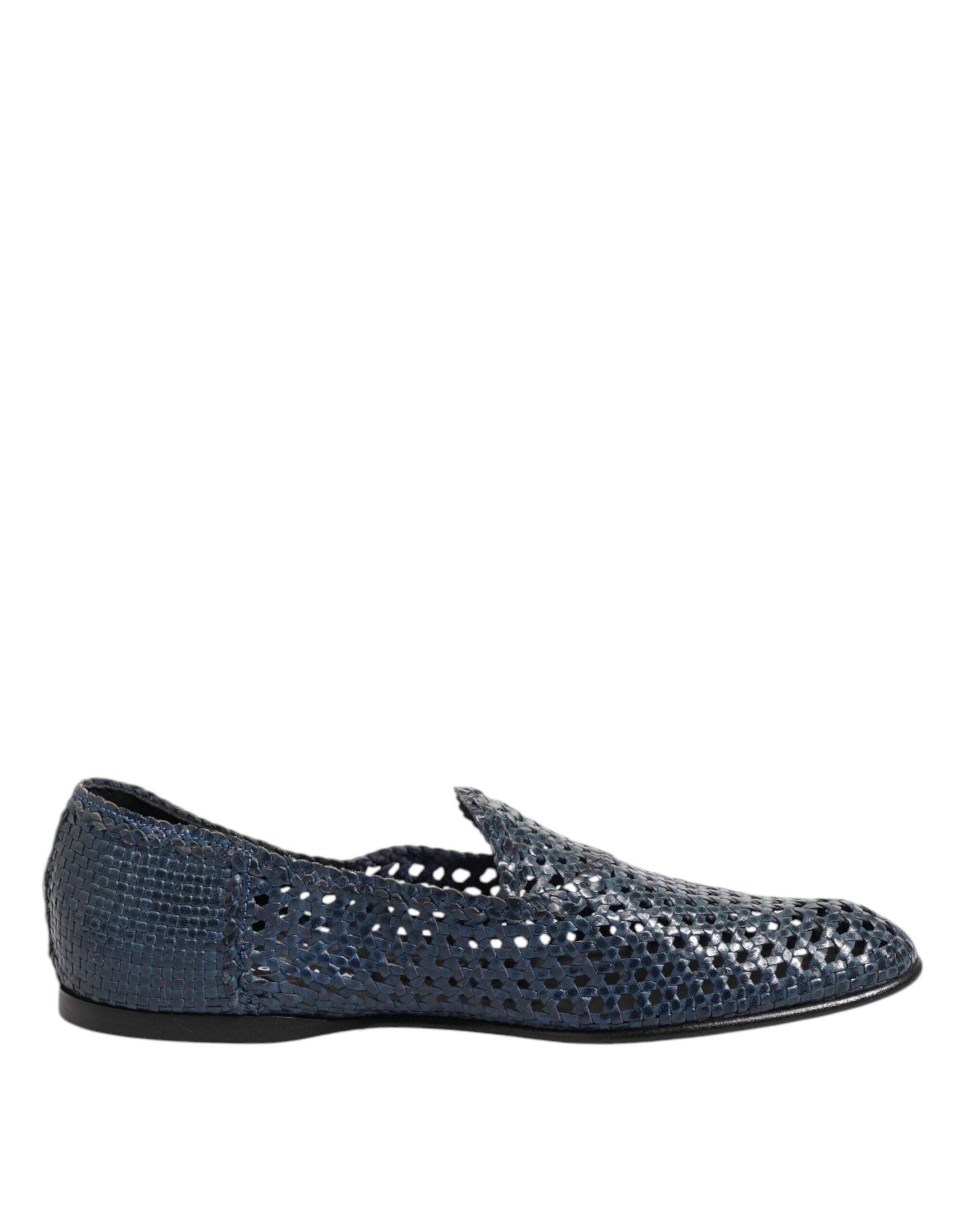 Dolce & Gabbana Blue Woven Leather Slip On Loafers Men's Shoes