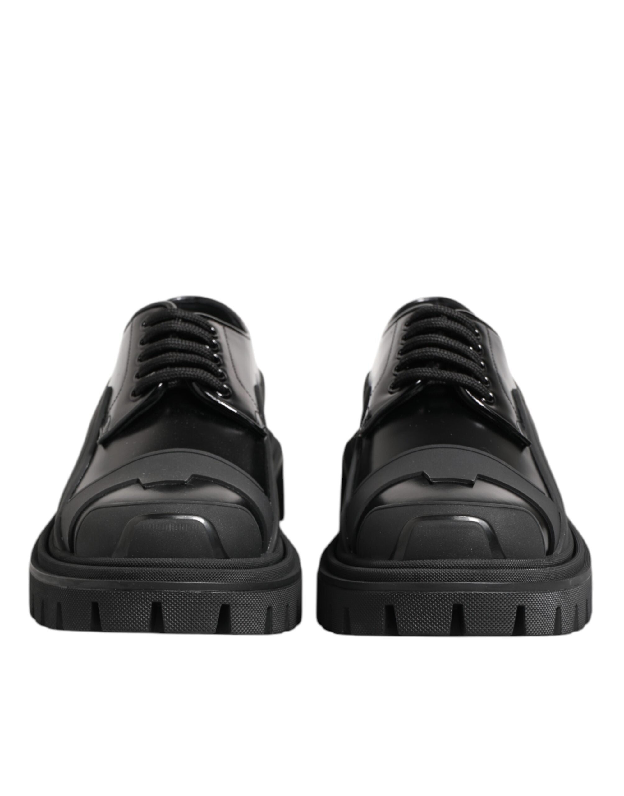 Dolce & Gabbana Black Patent Leather Trekking Derby Men's Shoes