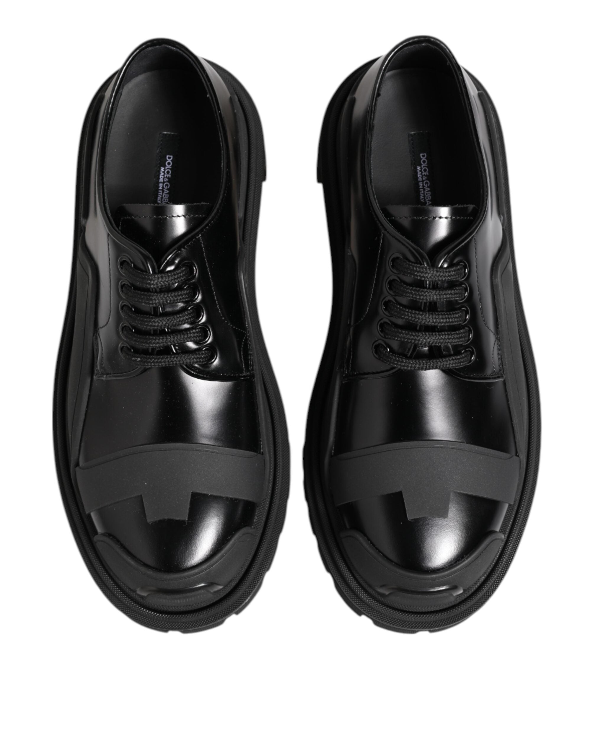 Dolce & Gabbana Black Patent Leather Trekking Derby Men's Shoes