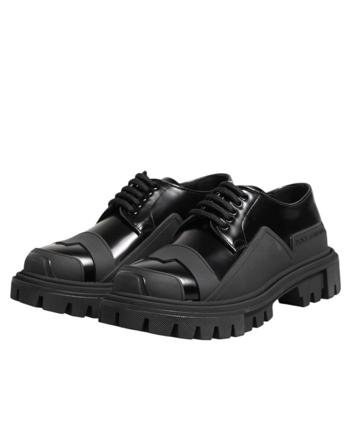 Dolce & Gabbana Black Patent Leather Trekking Derby Men's Shoes