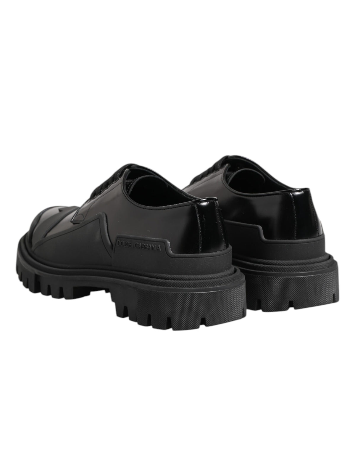 Dolce & Gabbana Black Patent Leather Trekking Derby Men's Shoes